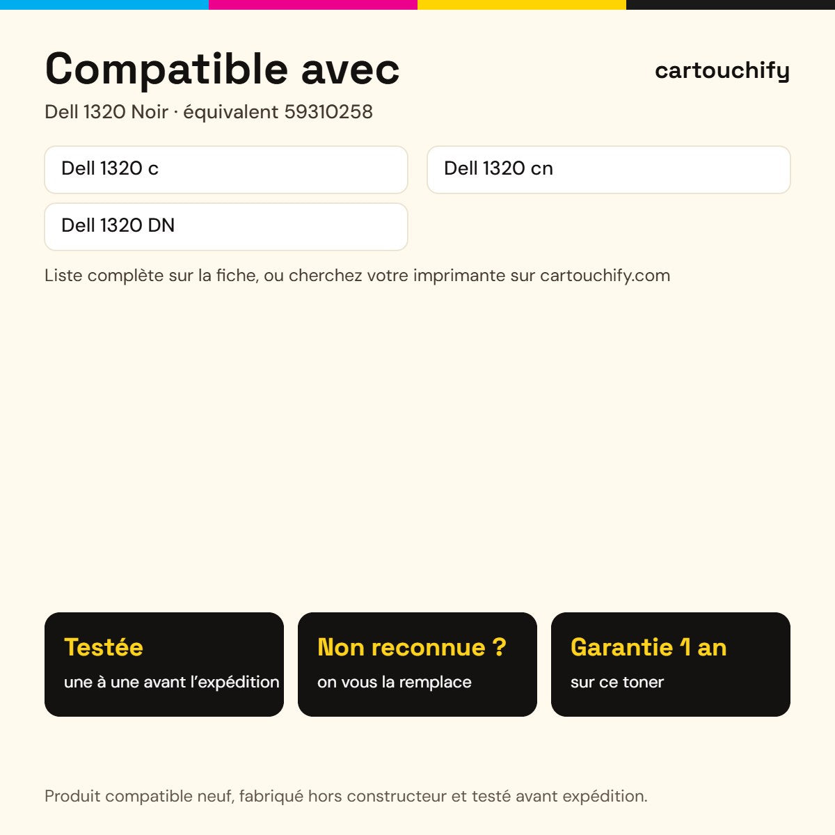 Imprimantes compatibles avec Dell 1320 Toner Noir compatible équivalent à 59310258, DT615