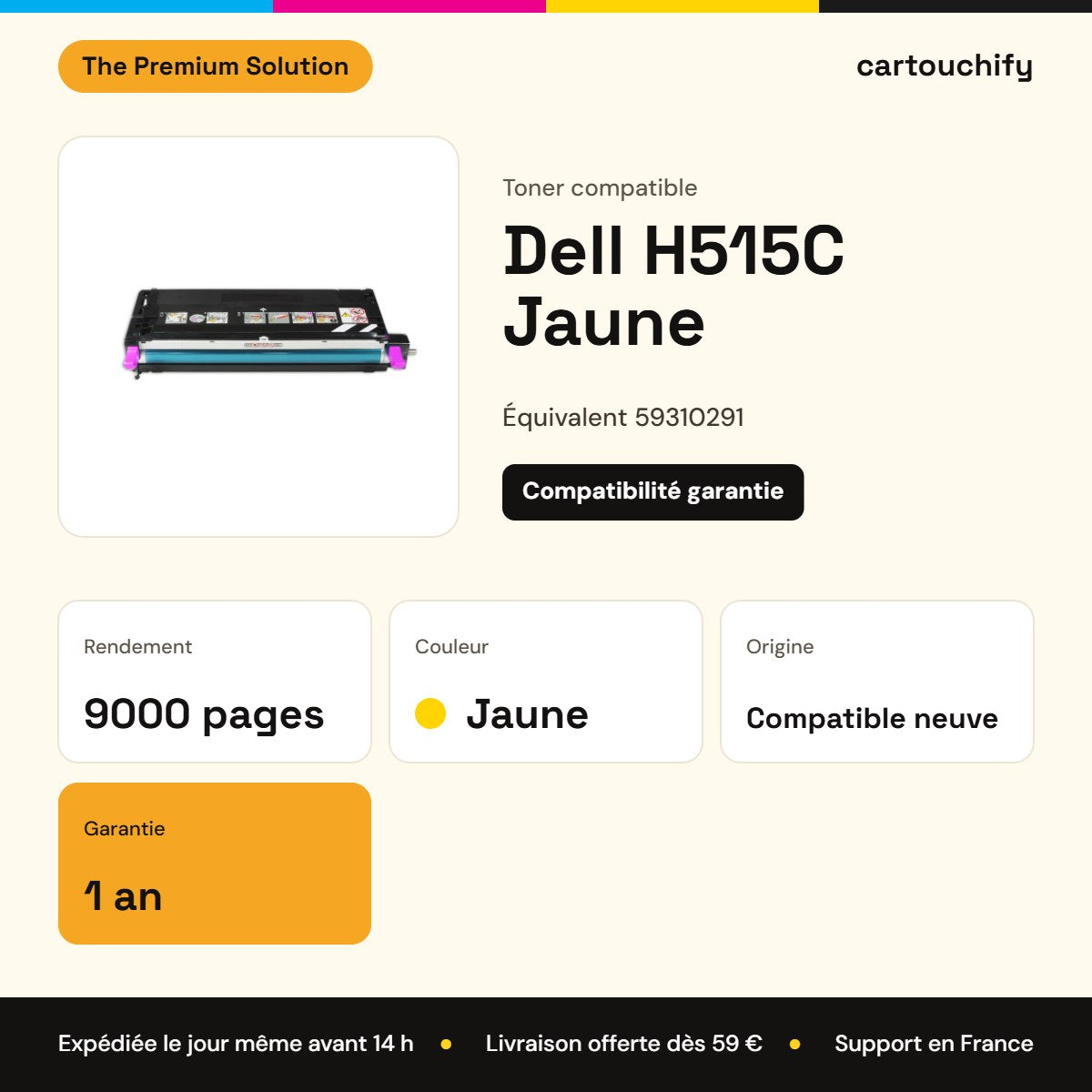 Dell H515C Toner Jaune compatible équivalent à 59310291 · Premier Prix : caractéristiques