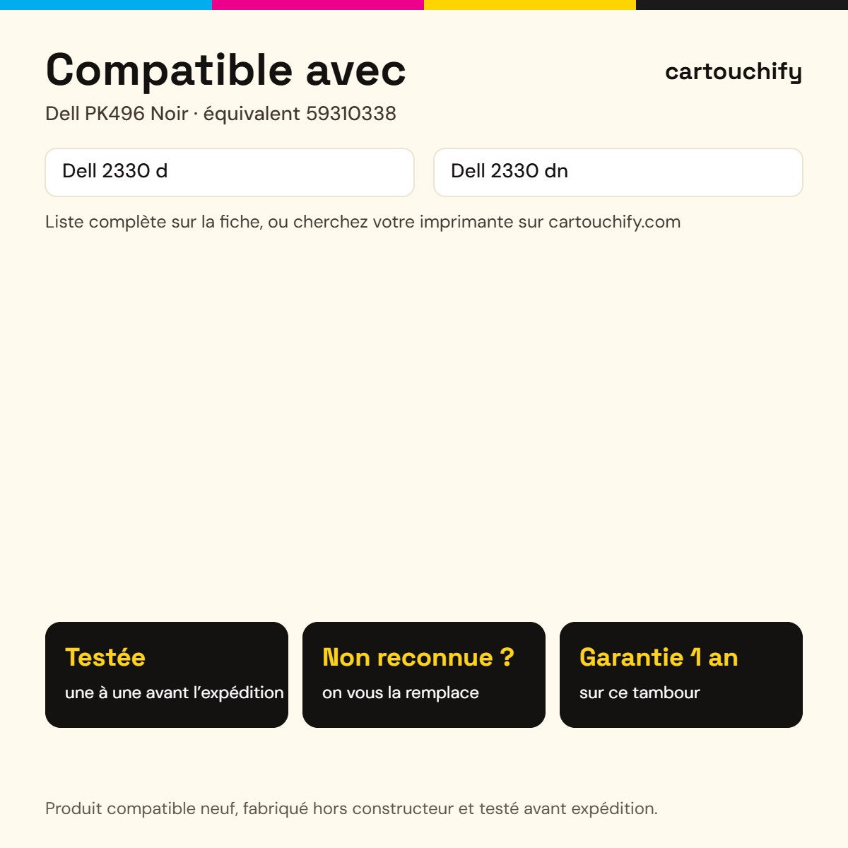 Imprimantes compatibles avec Dell PK496 Tambour Noir compatible équivalent à 59310338