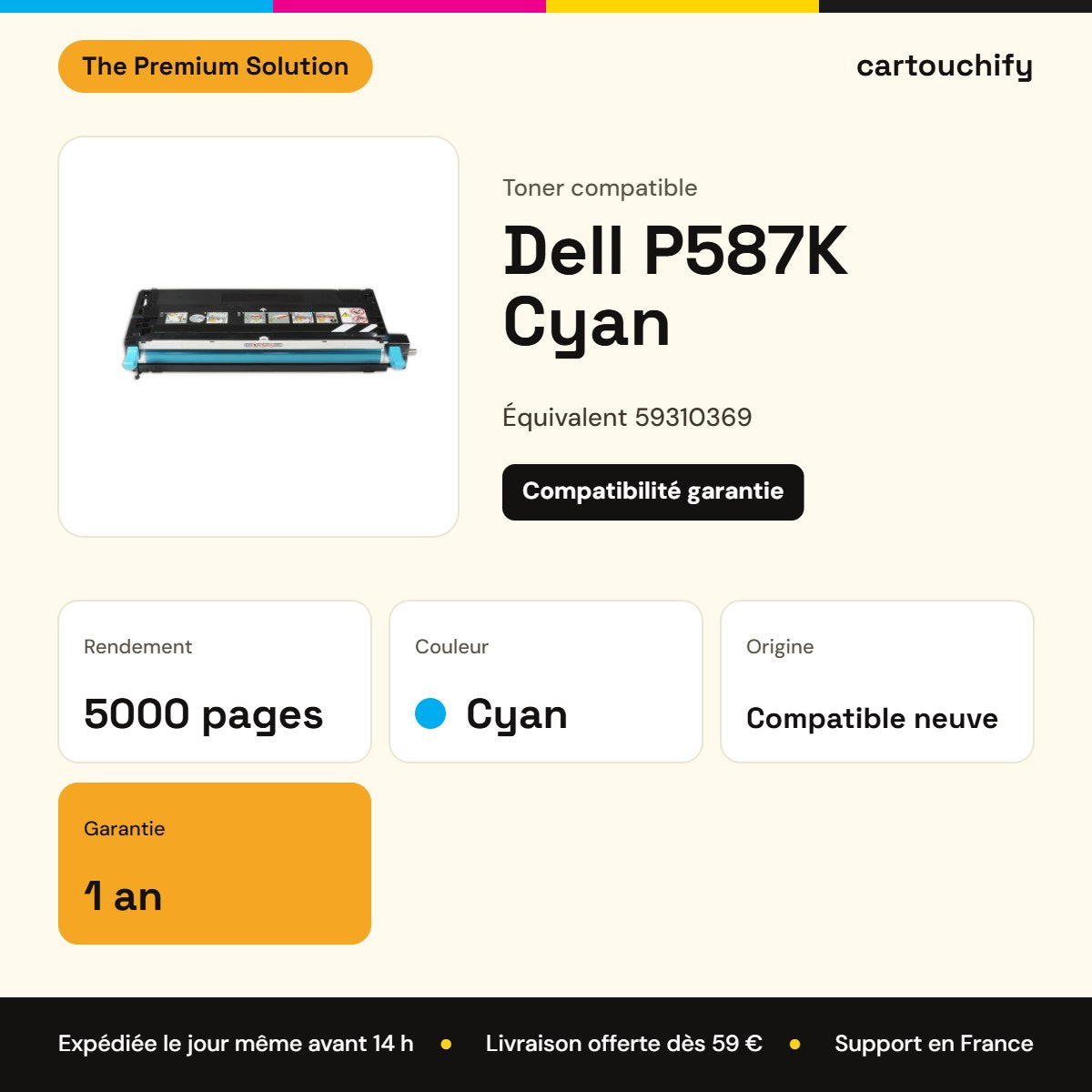 Dell P587K Toner Cyan compatible équivalent à 59310369 · Premier Prix : caractéristiques