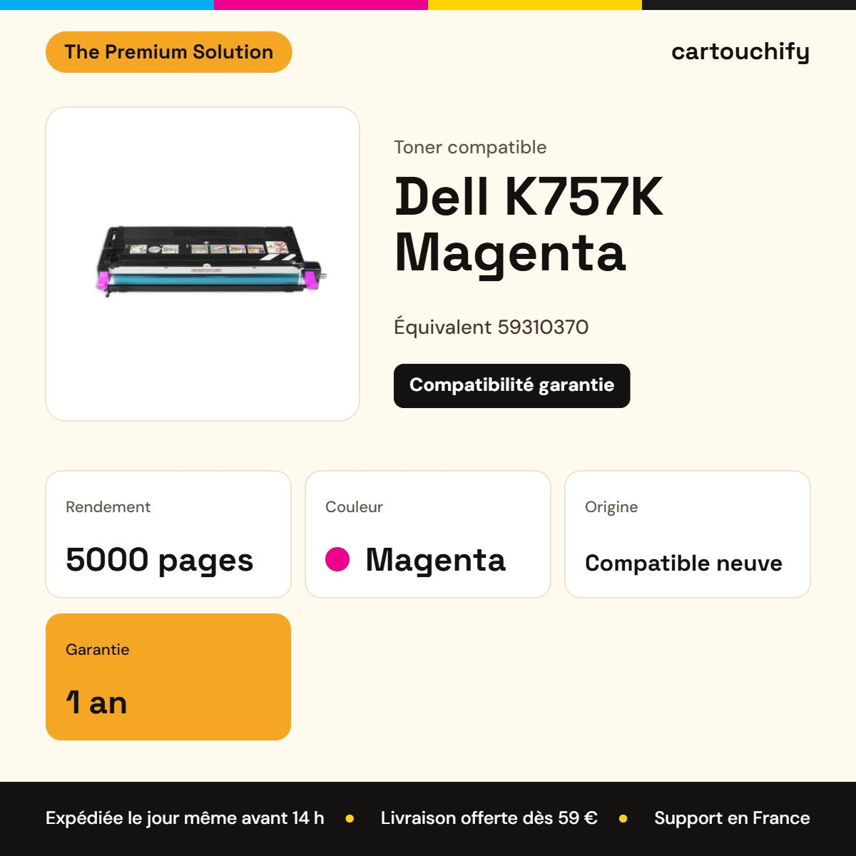 Dell K757K Toner Magenta compatible équivalent à 59310370 · Premier Prix : caractéristiques