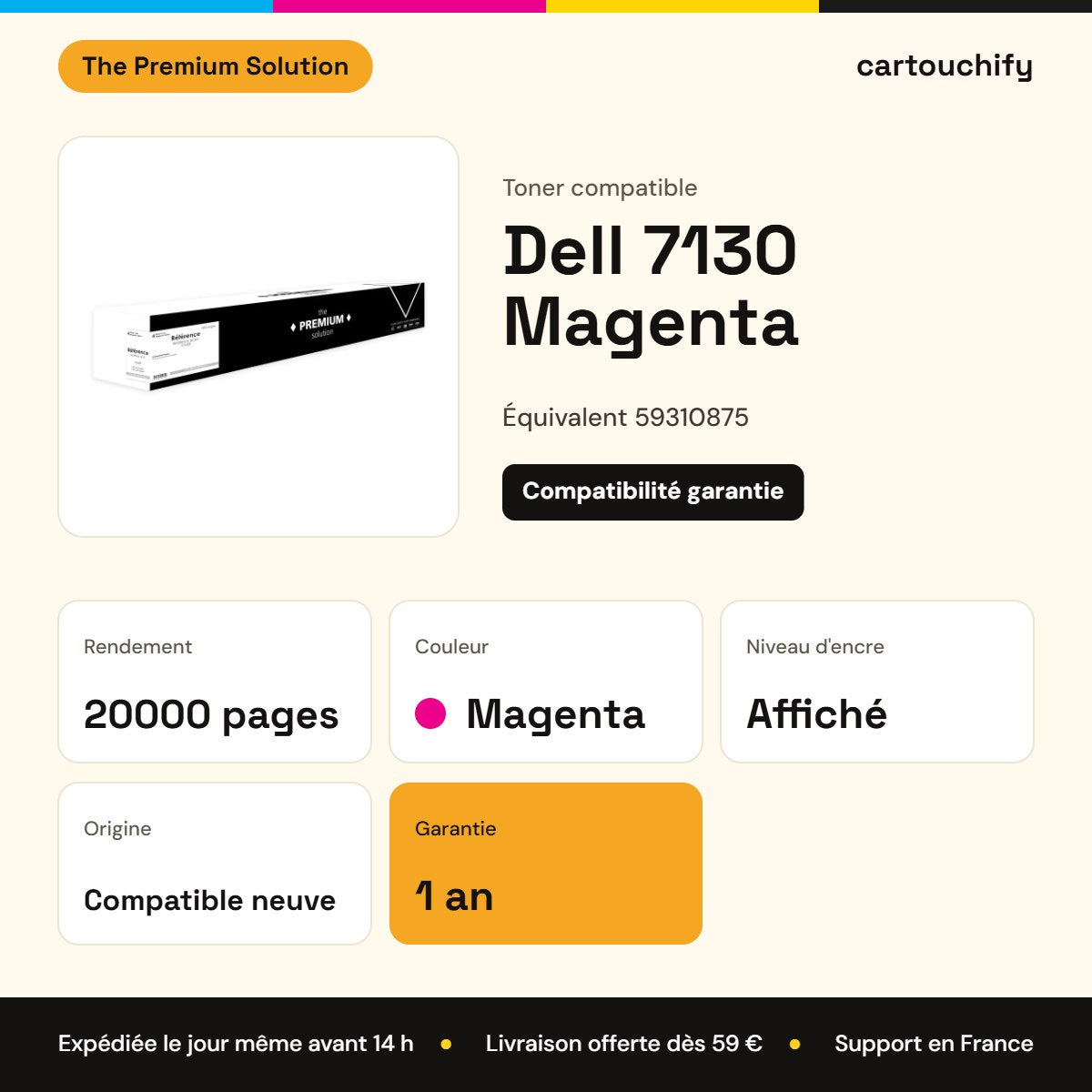 Dell 7130 Toner Magenta compatible équivalent à 59310875 : caractéristiques