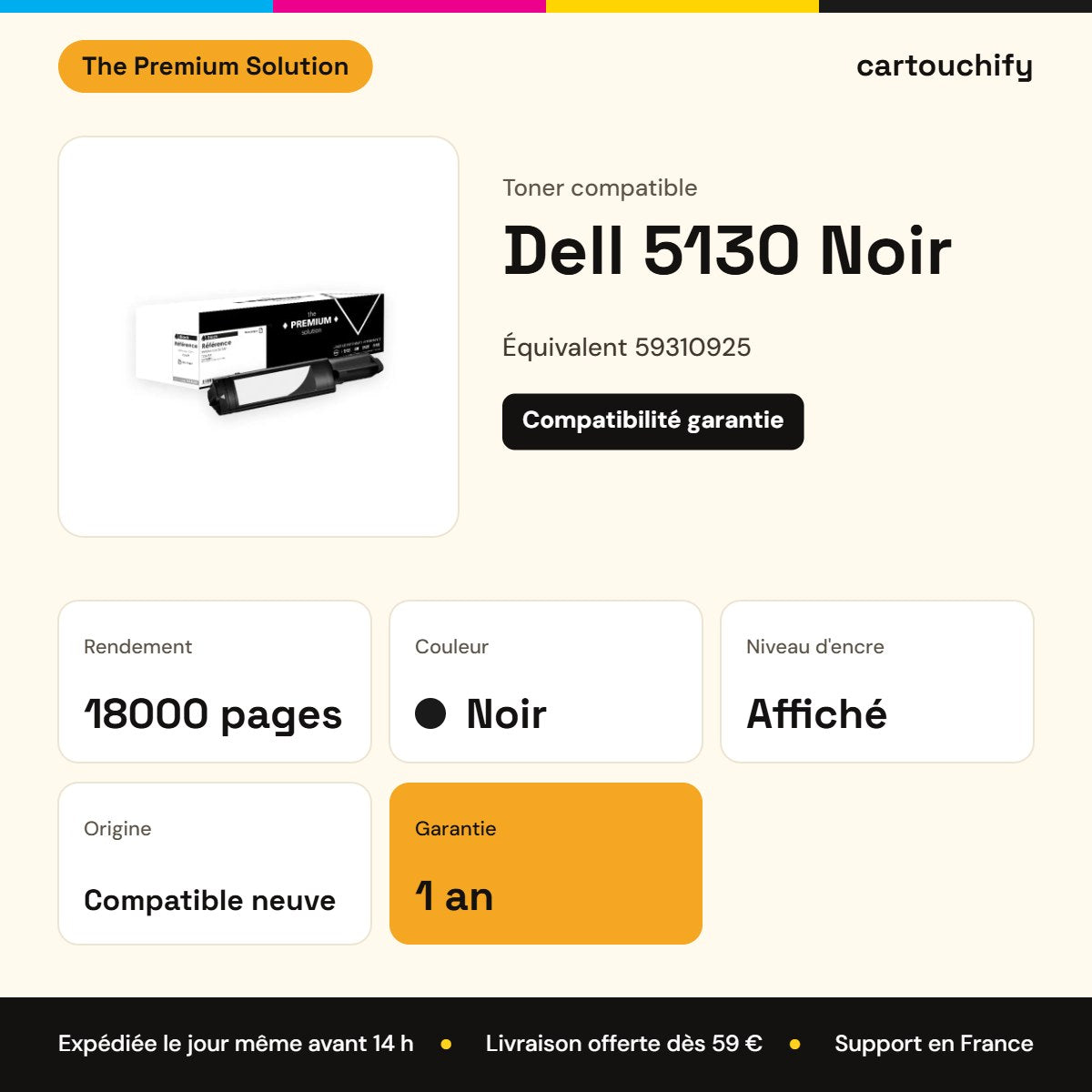 Dell 5130 Toner Noir compatible équivalent à 59310925 : caractéristiques
