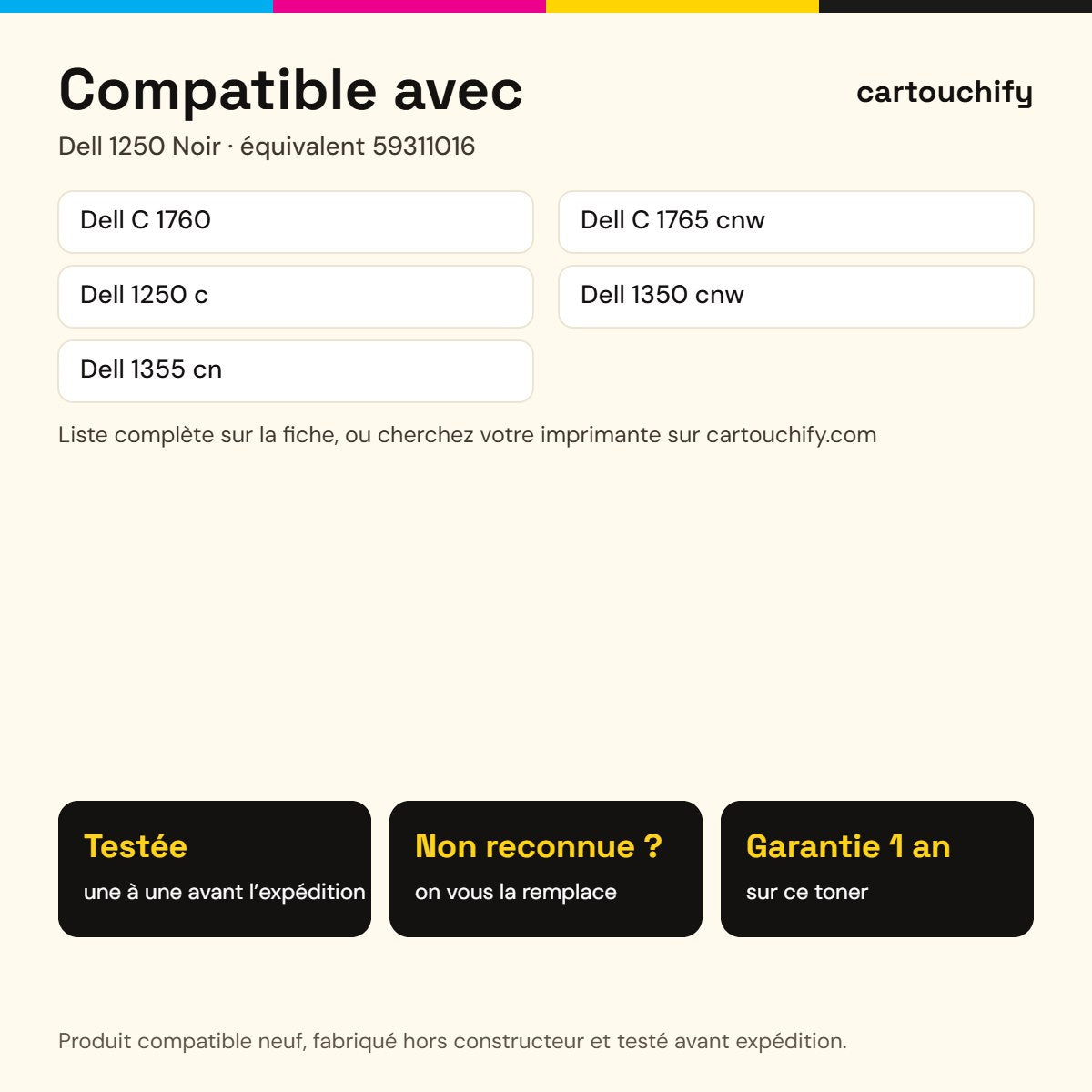 Imprimantes compatibles avec Dell 1250 Toner Noir compatible équivalent à 59311016