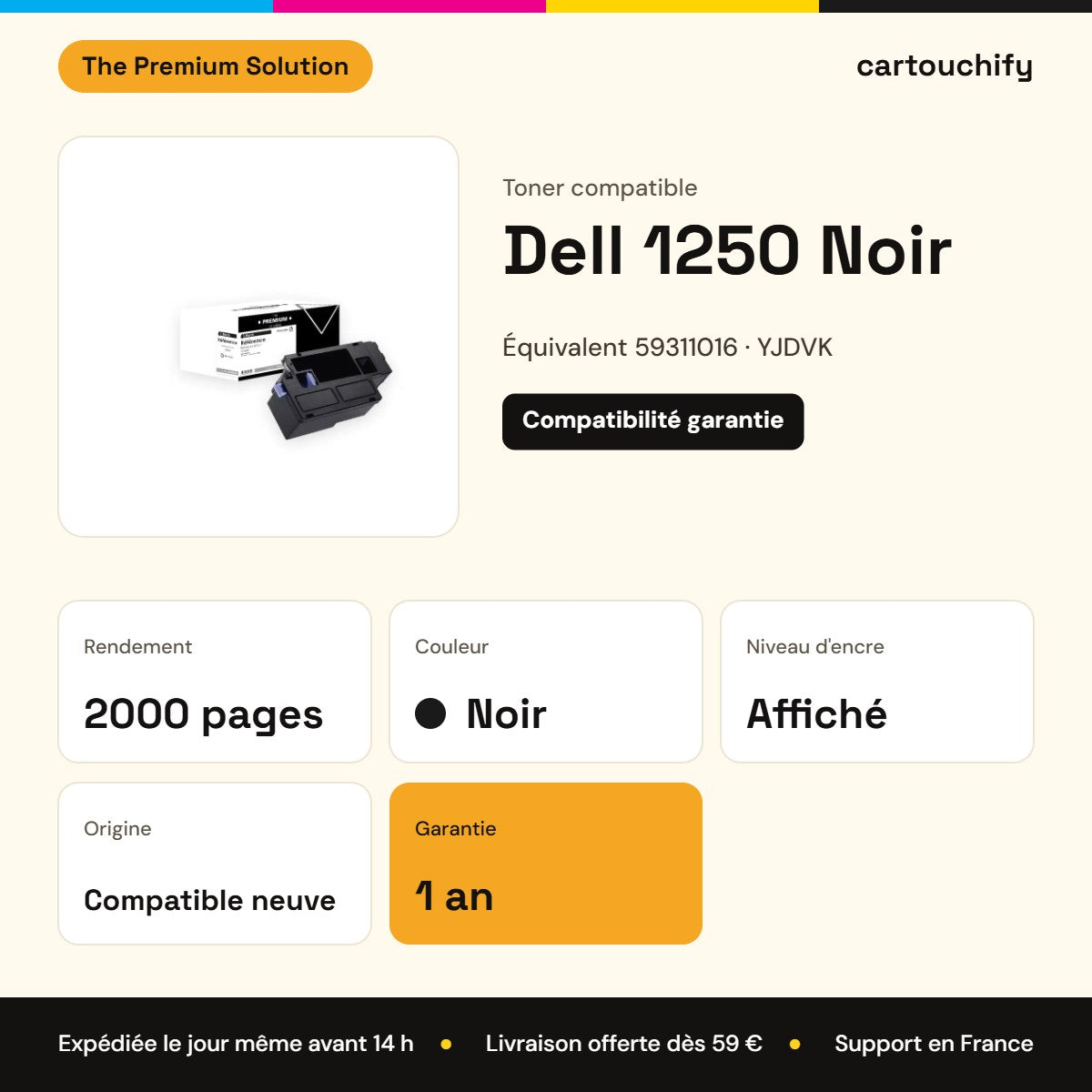 Dell 1250 Toner Noir compatible équivalent à 59311016 : caractéristiques