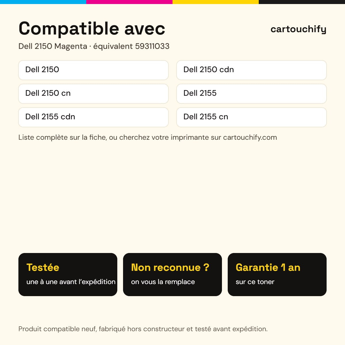 Imprimantes compatibles avec Dell 2150 Toner Magenta compatible équivalent à 59311033, 2Y3CM