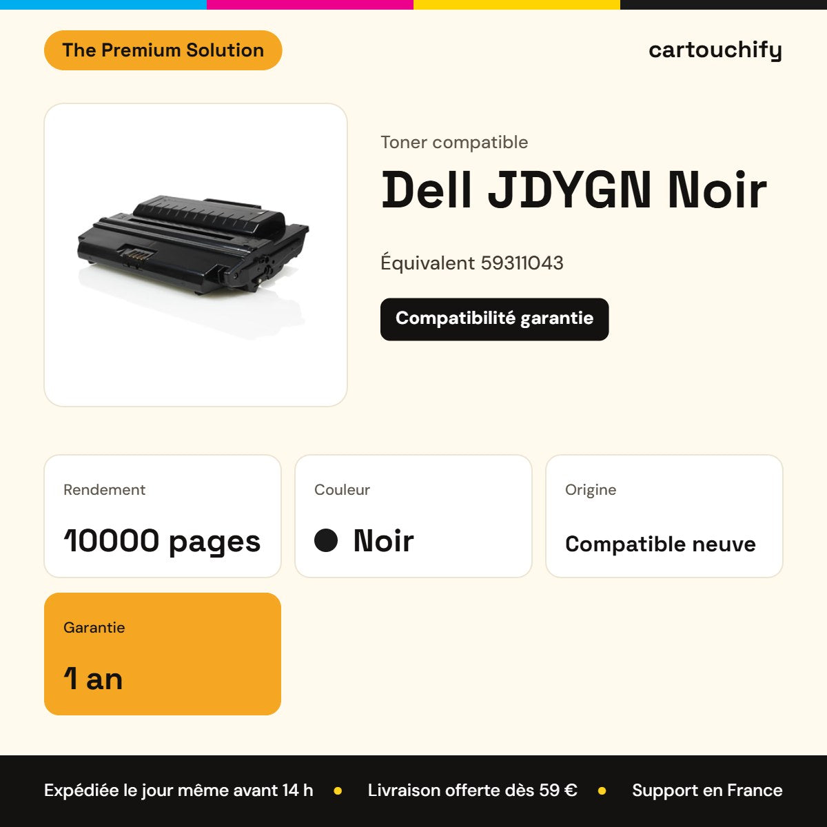 Dell JDYGN Toner Noir compatible équivalent à 59311043 · Premier Prix : caractéristiques