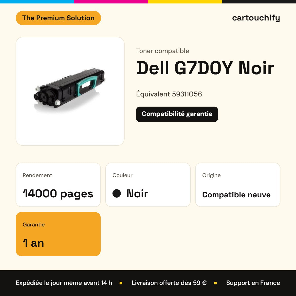 Dell G7D0Y Toner Noir compatible équivalent à 59311056 · Premier Prix : caractéristiques