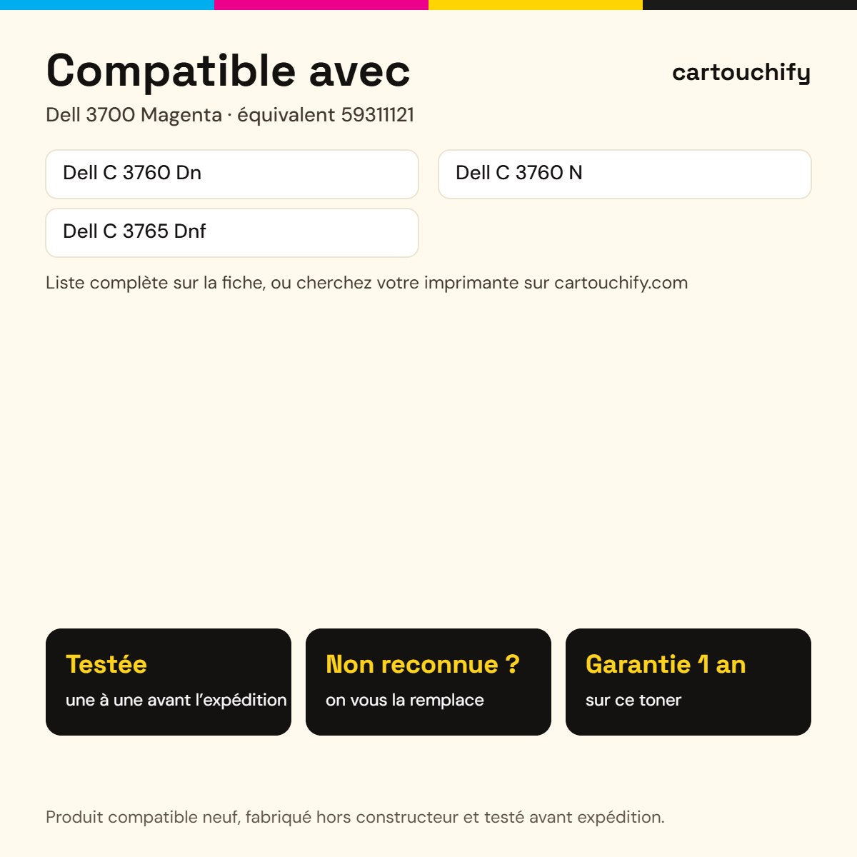 Imprimantes compatibles avec Dell 3700 Toner Magenta compatible équivalent à 59311121