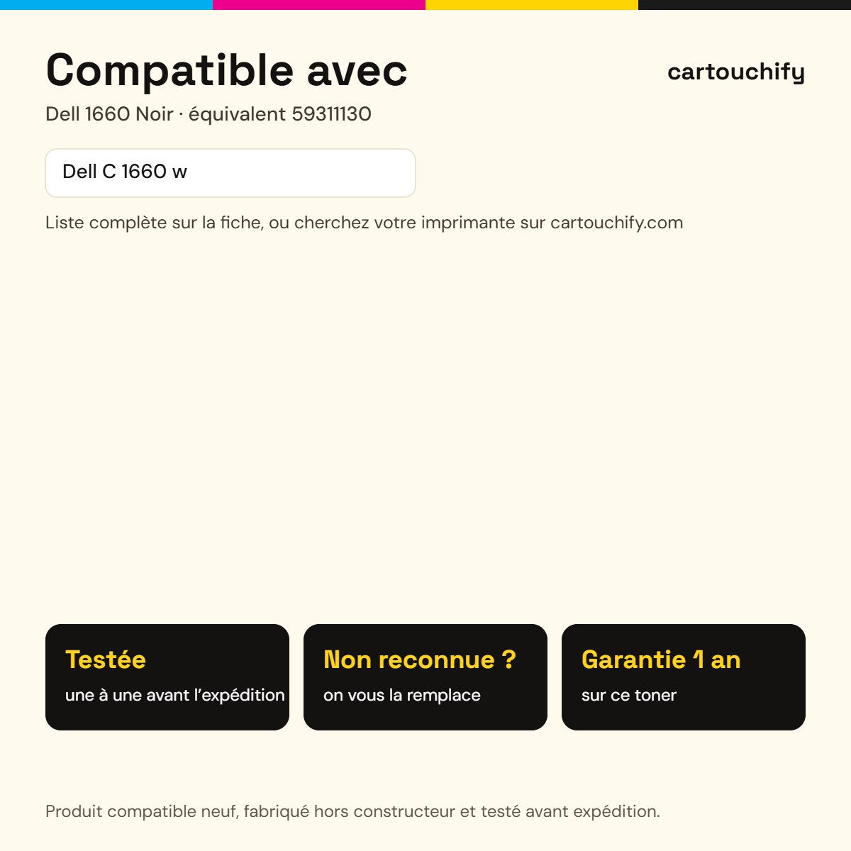 Imprimantes compatibles avec Dell 1660 Toner Noir compatible équivalent à 59311130