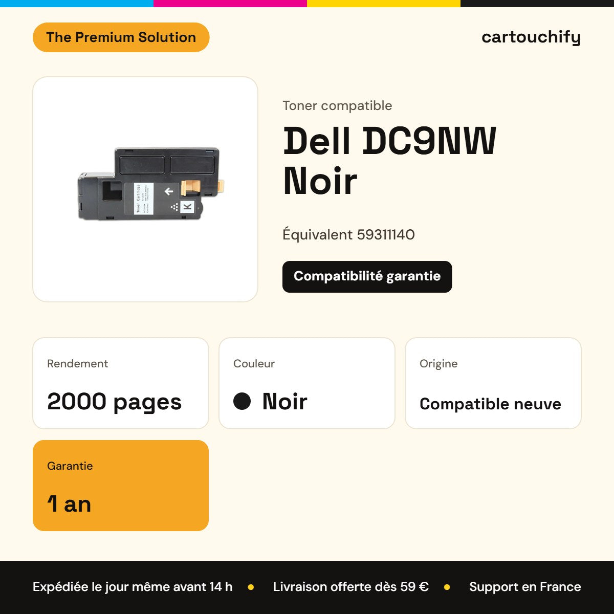 Dell DC9NW Toner Noir compatible équivalent à 59311140 · Premier Prix : caractéristiques