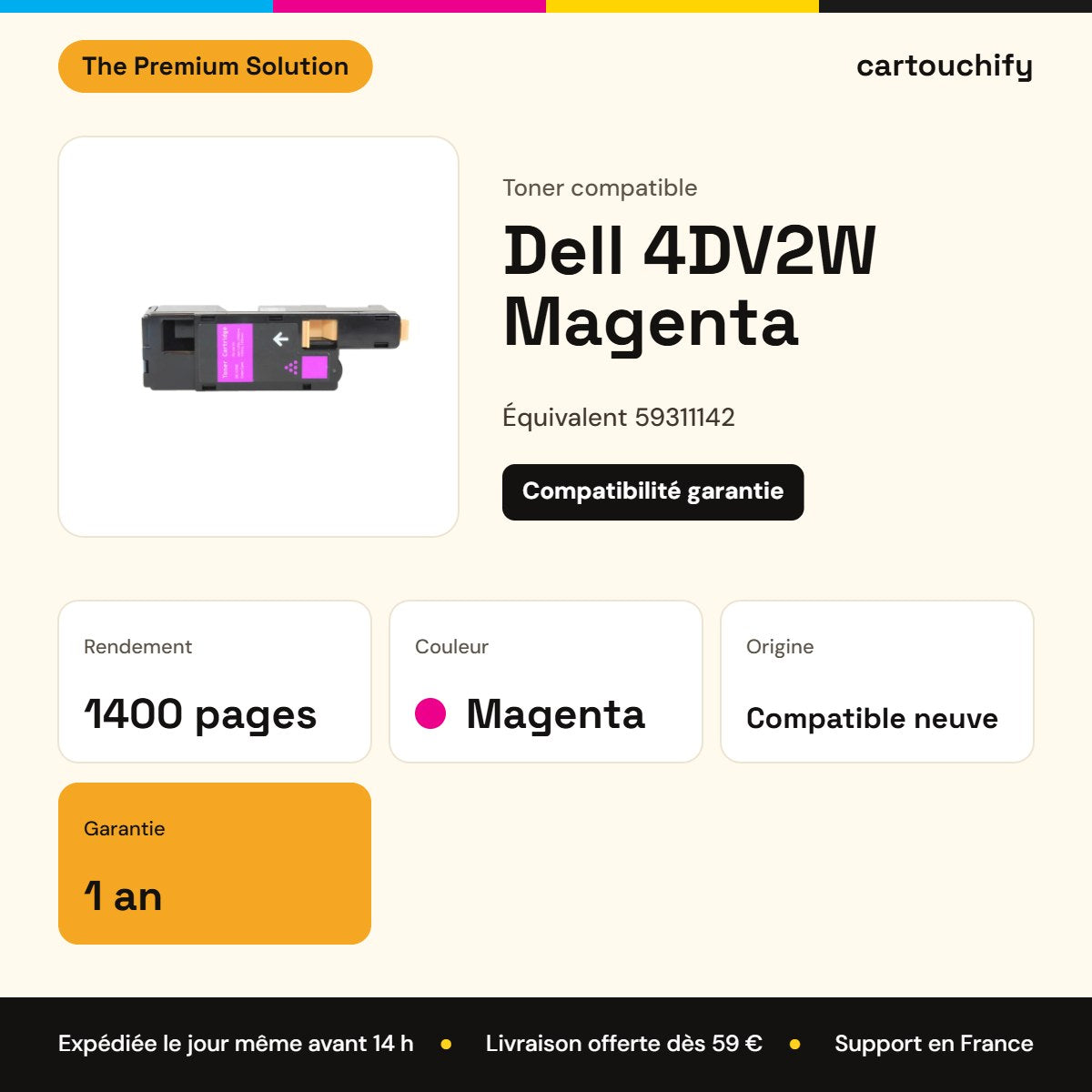 Dell 4DV2W Toner Magenta compatible équivalent à 59311142 · Premier Prix : caractéristiques