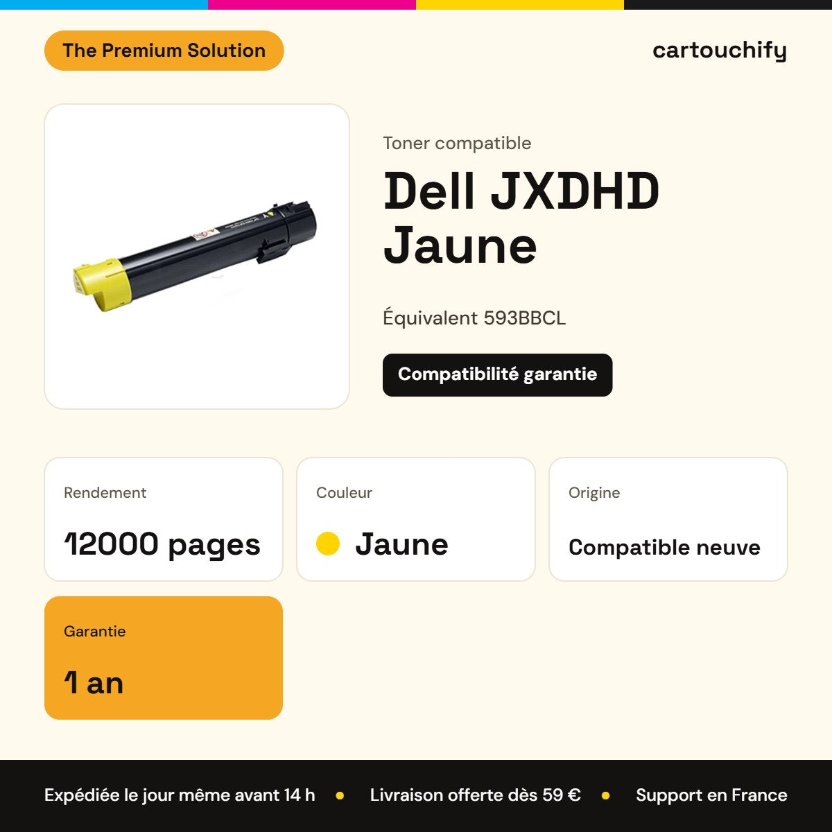 Dell JXDHD Toner Jaune compatible équivalent à 593BBCL · Premier Prix : caractéristiques