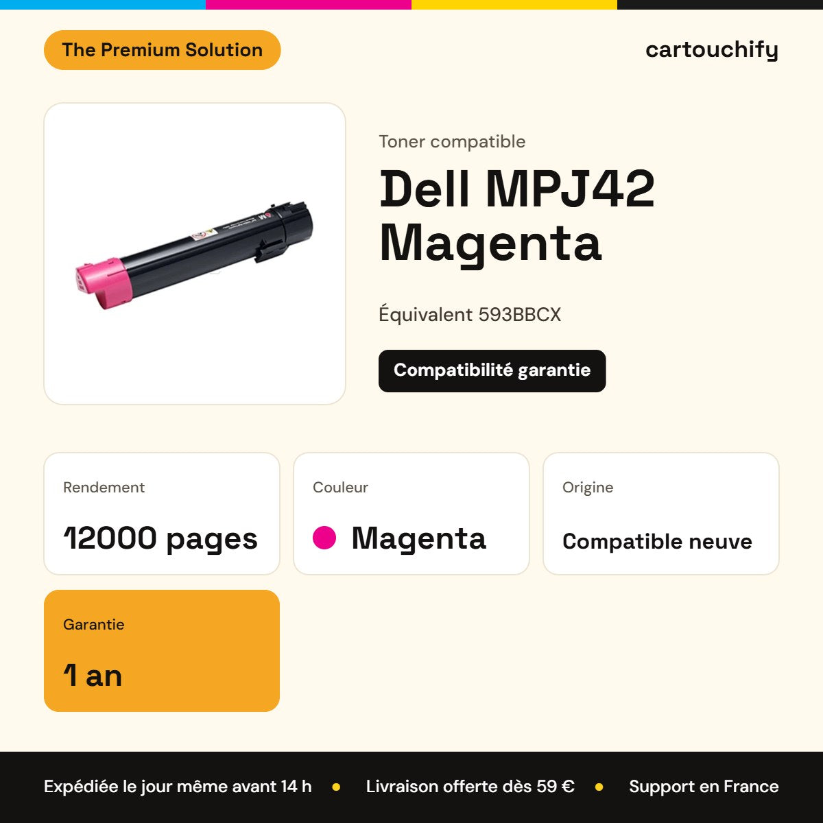 Dell MPJ42 Toner Magenta compatible équivalent à 593BBCX · Premier Prix : caractéristiques