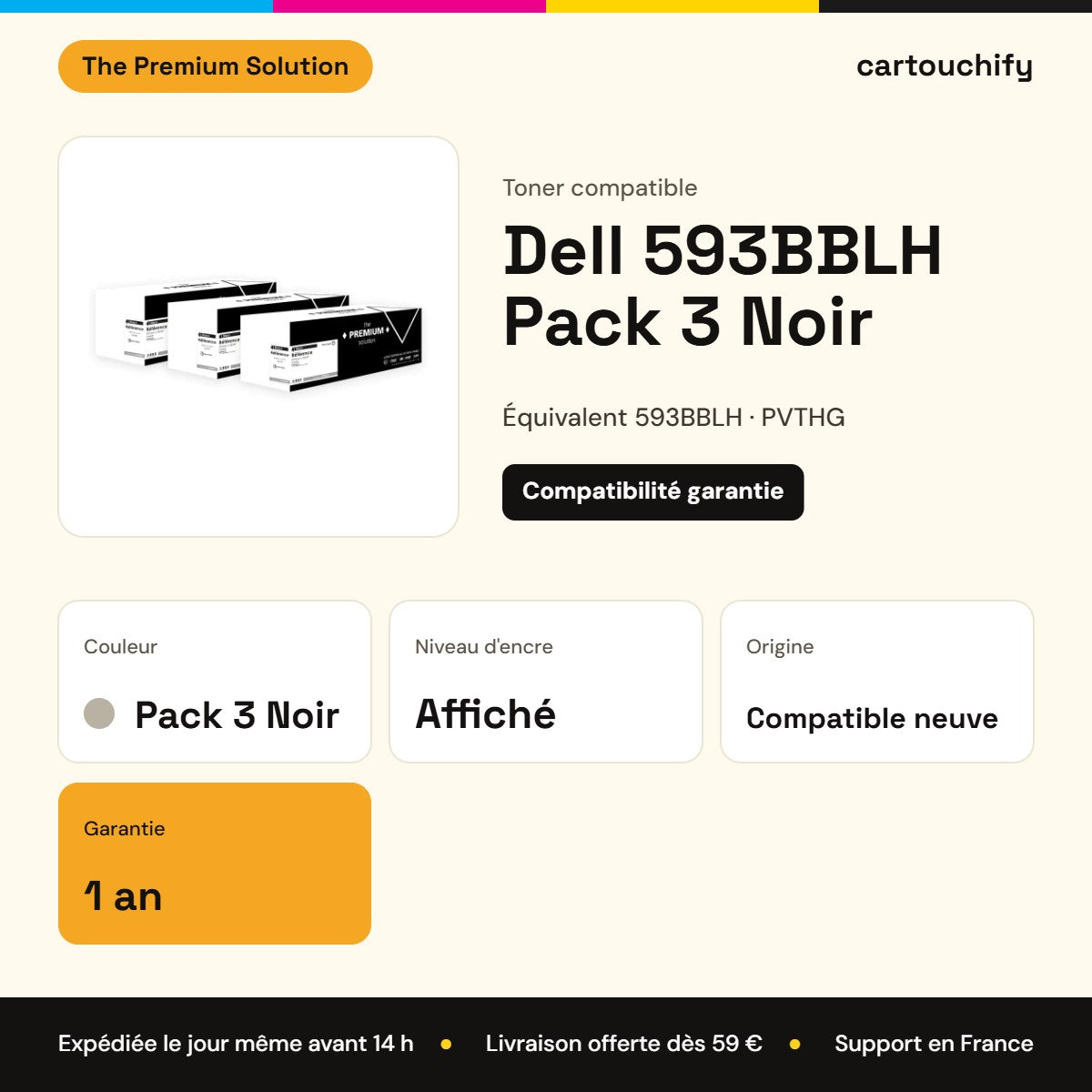 Dell 593BBLH Toner Pack 3 Noir compatible : caractéristiques