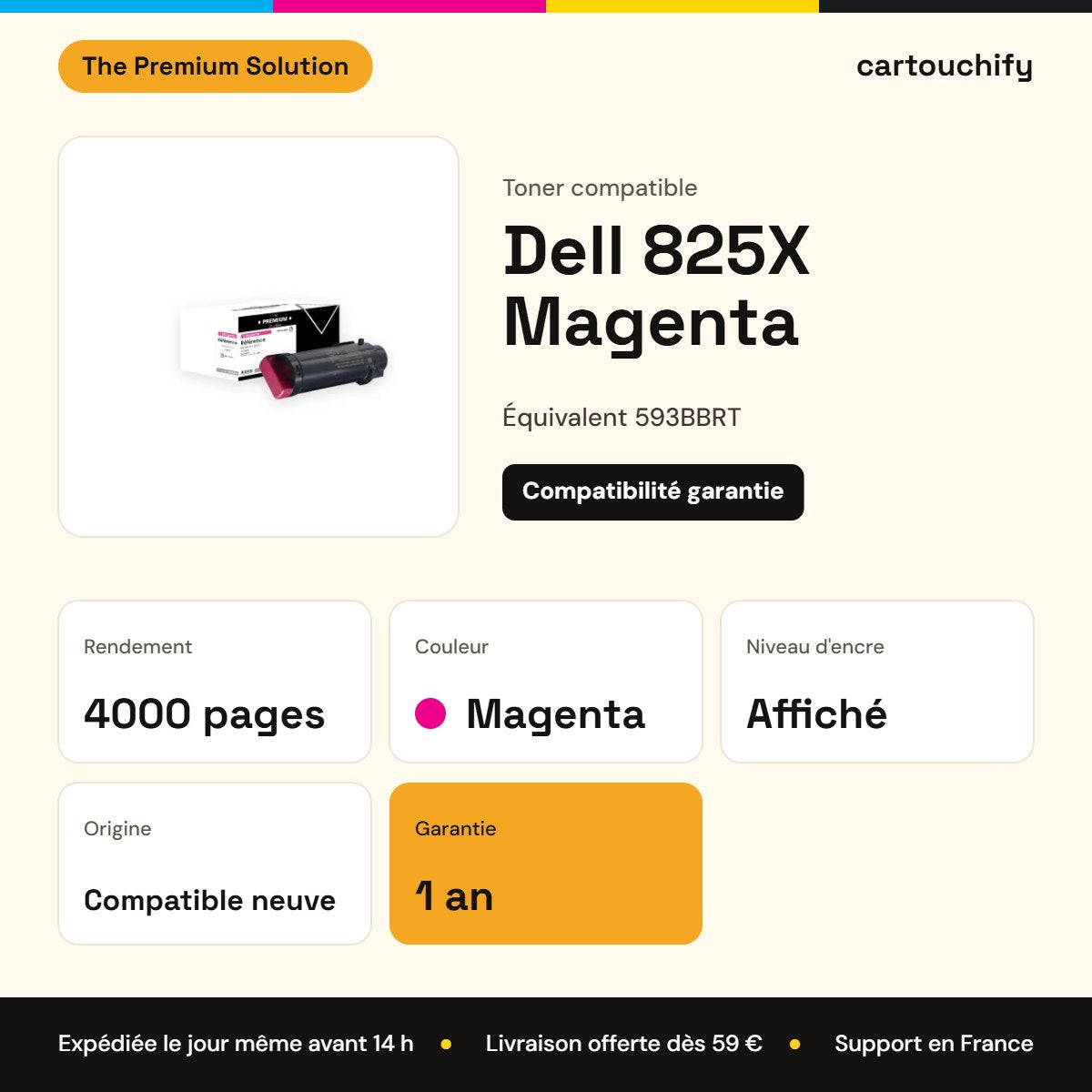 Dell 825X Toner Magenta compatible équivalent à 593BBRT : caractéristiques