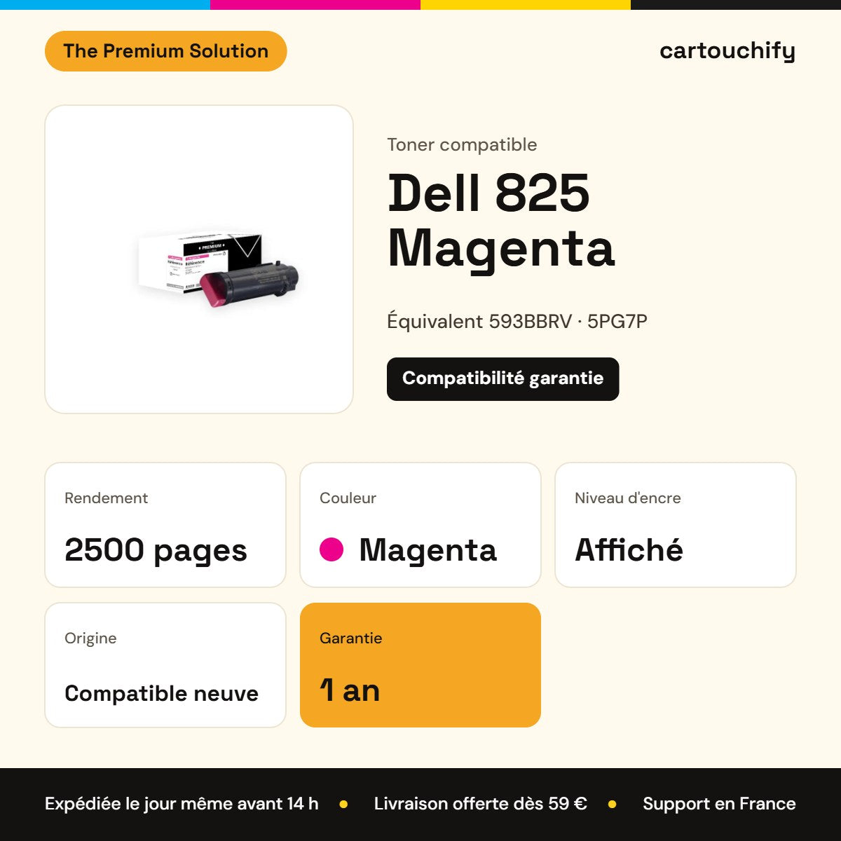 Dell 825 Toner Magenta compatible équivalent à 593BBRV, 5PG7P : caractéristiques