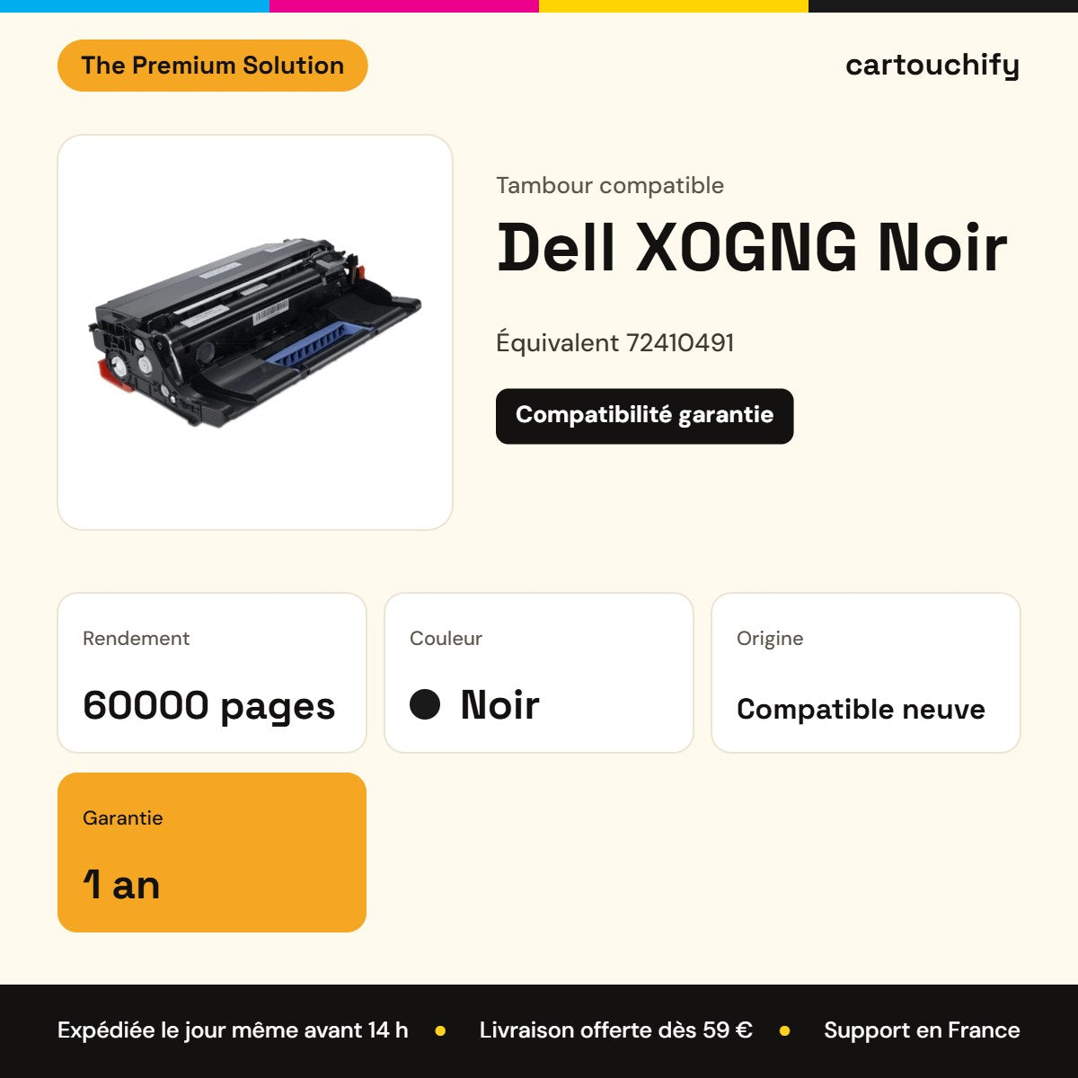 Dell X0GNG Tambour Noir compatible équivalent à 72410491 · Premier Prix : caractéristiques