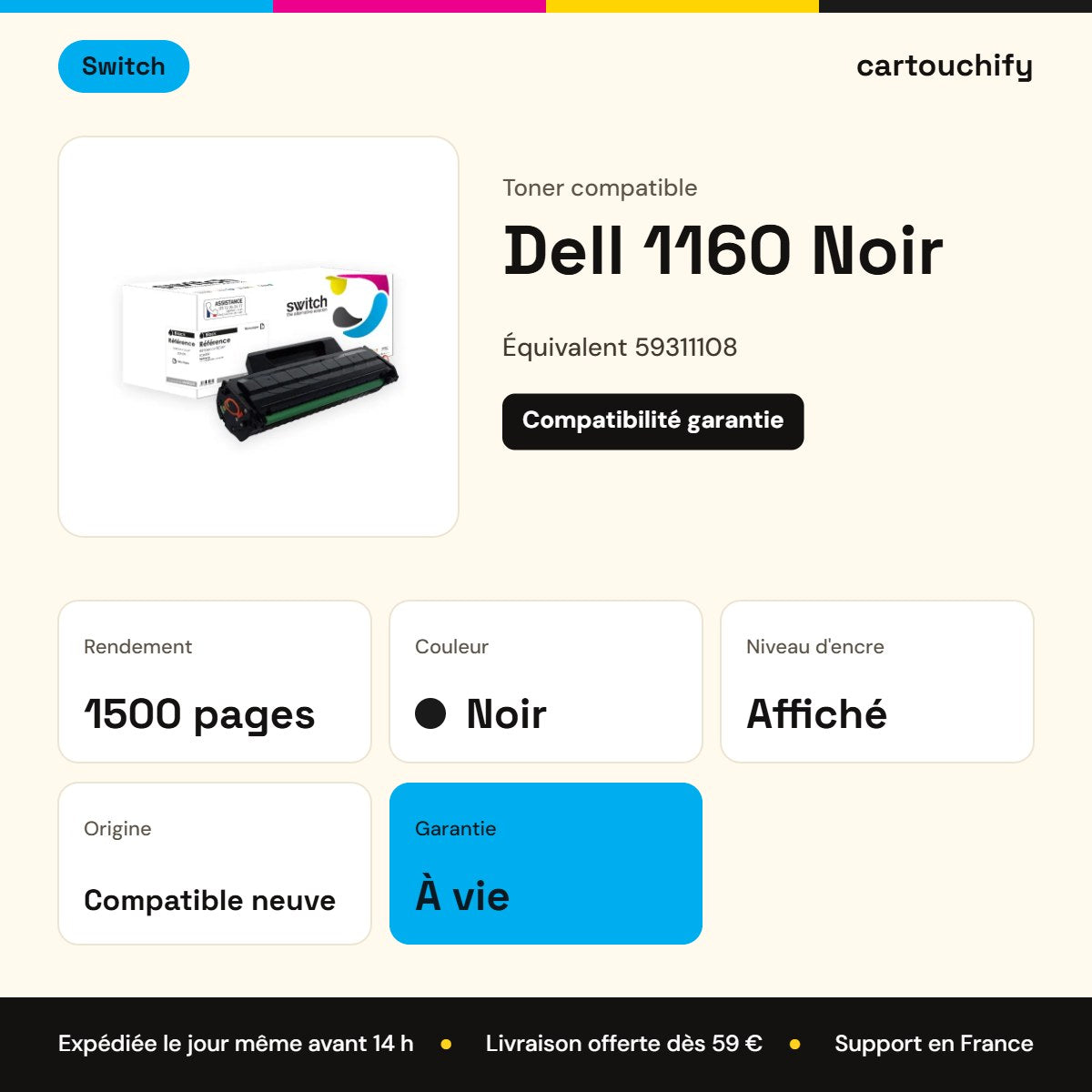 Dell 1160 Toner Noir compatible équivalent à 59311108 · Switch : caractéristiques