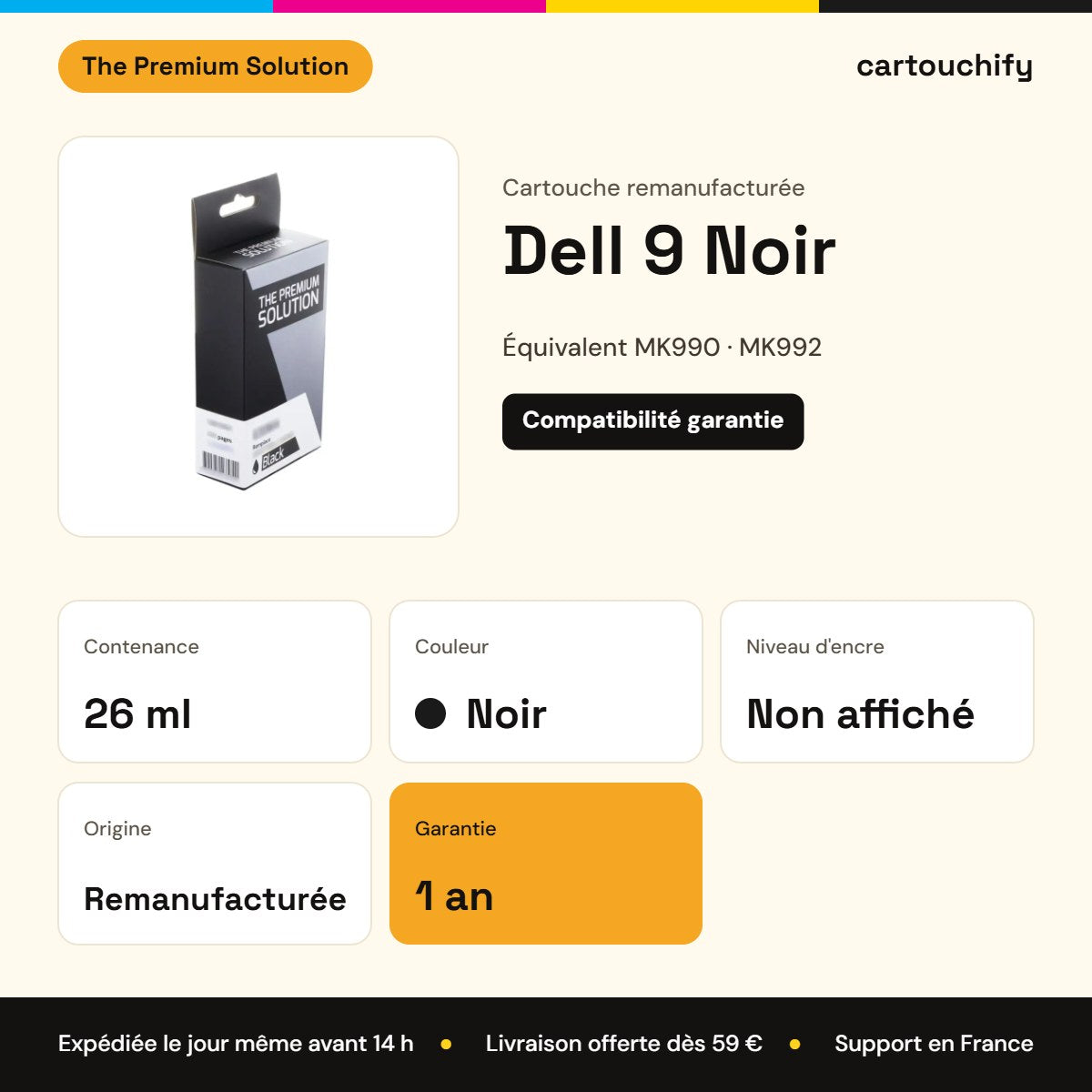 Dell 9 Cartouche Noir remanufacturé équivalent à MK990, MK992, 59210211 : caractéristiques