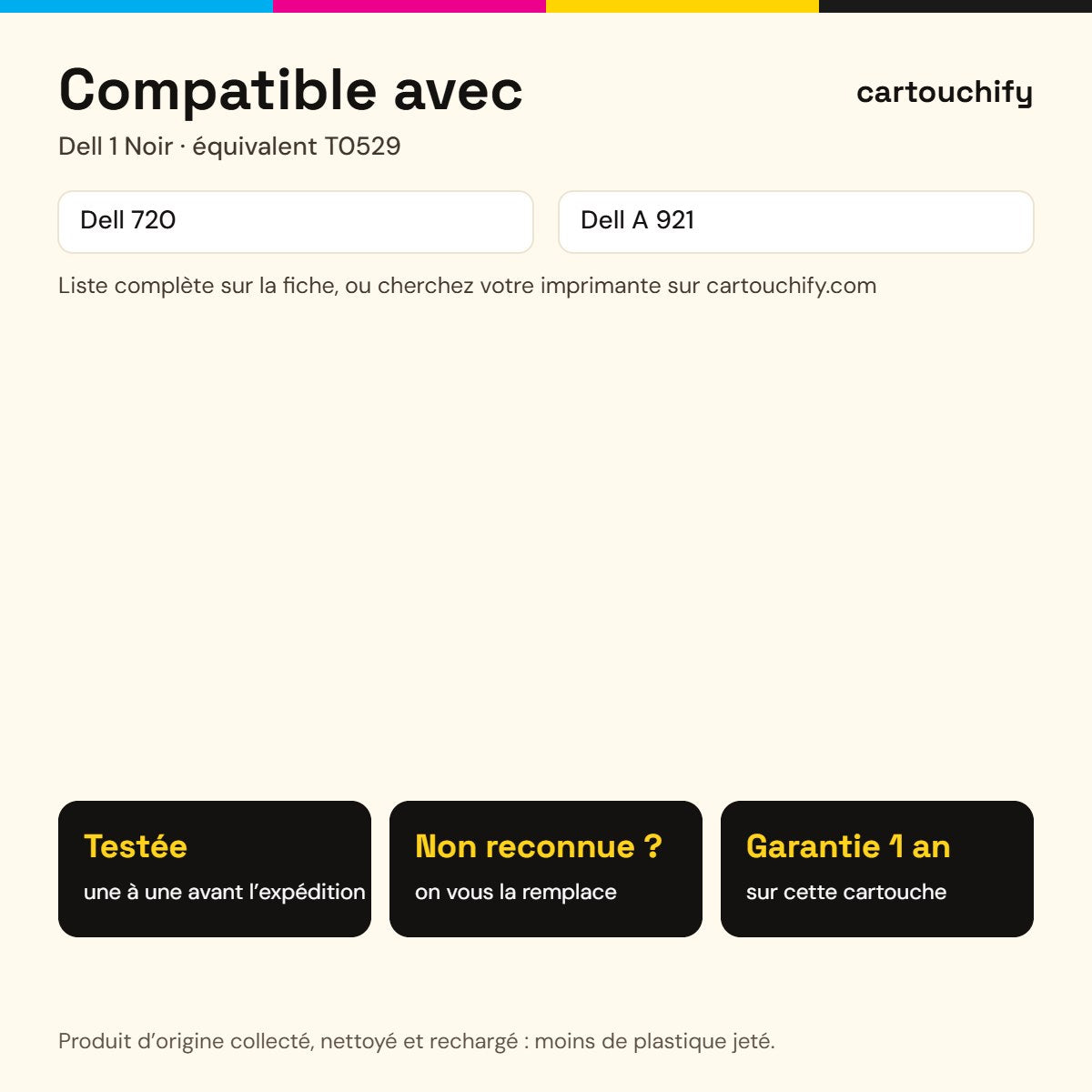 Imprimantes compatibles avec Dell 1 Cartouche Noir remanufacturé équivalent à T0529