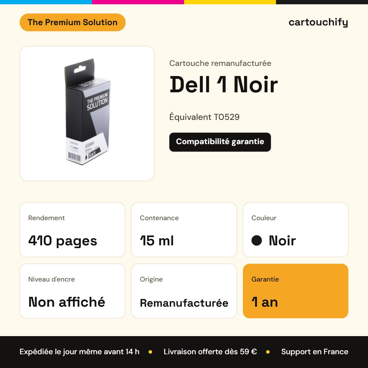 Dell 1 Cartouche Noir remanufacturé équivalent à T0529 : caractéristiques