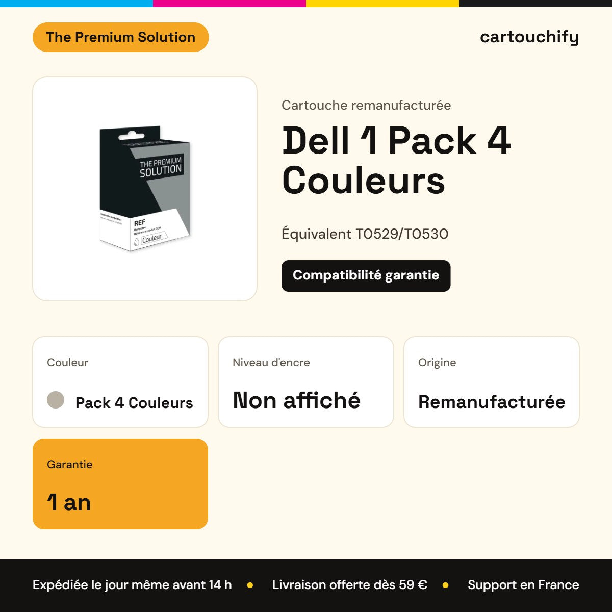 Dell 1 Cartouche Pack Noir + Couleur remanufacturé équivalent à T0529, T0530 : caractéristiques