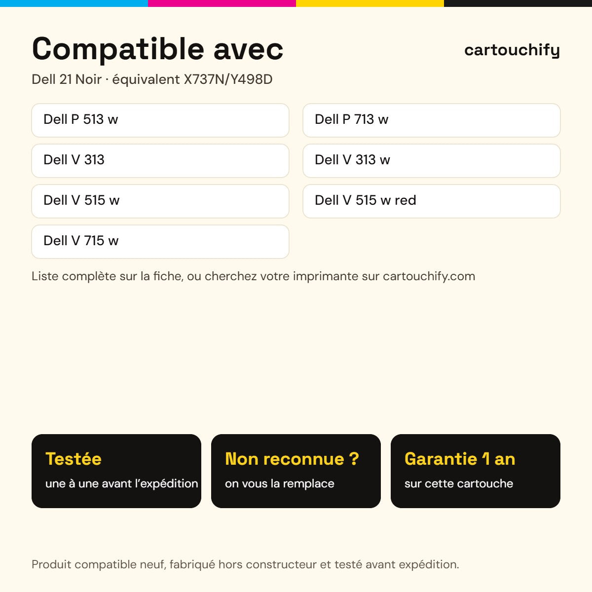 Imprimantes compatibles avec Dell 21 Cartouche Noir compatible équivalent à X737N, Y498D