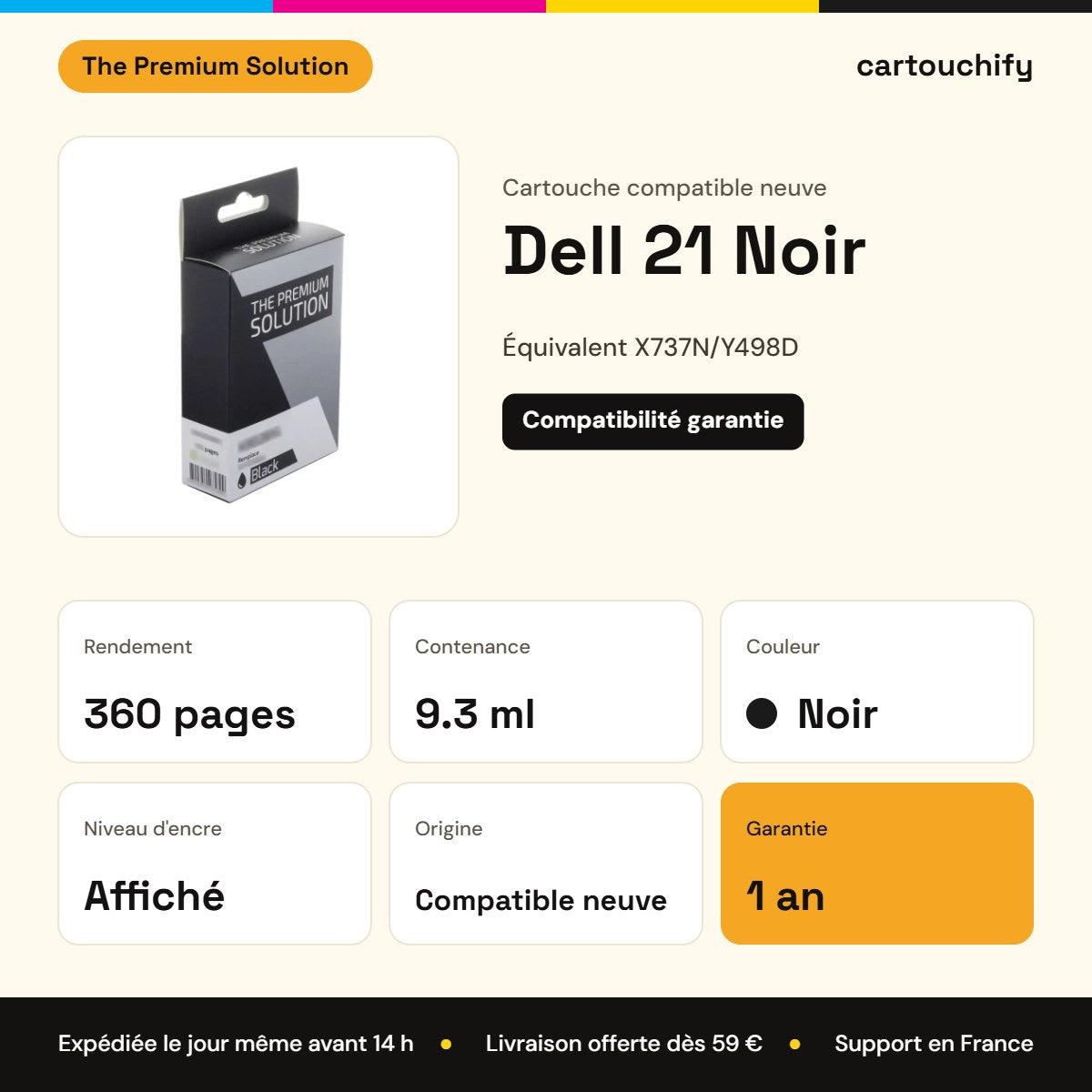 Dell 21 Cartouche Noir compatible équivalent à X737N, Y498D : caractéristiques