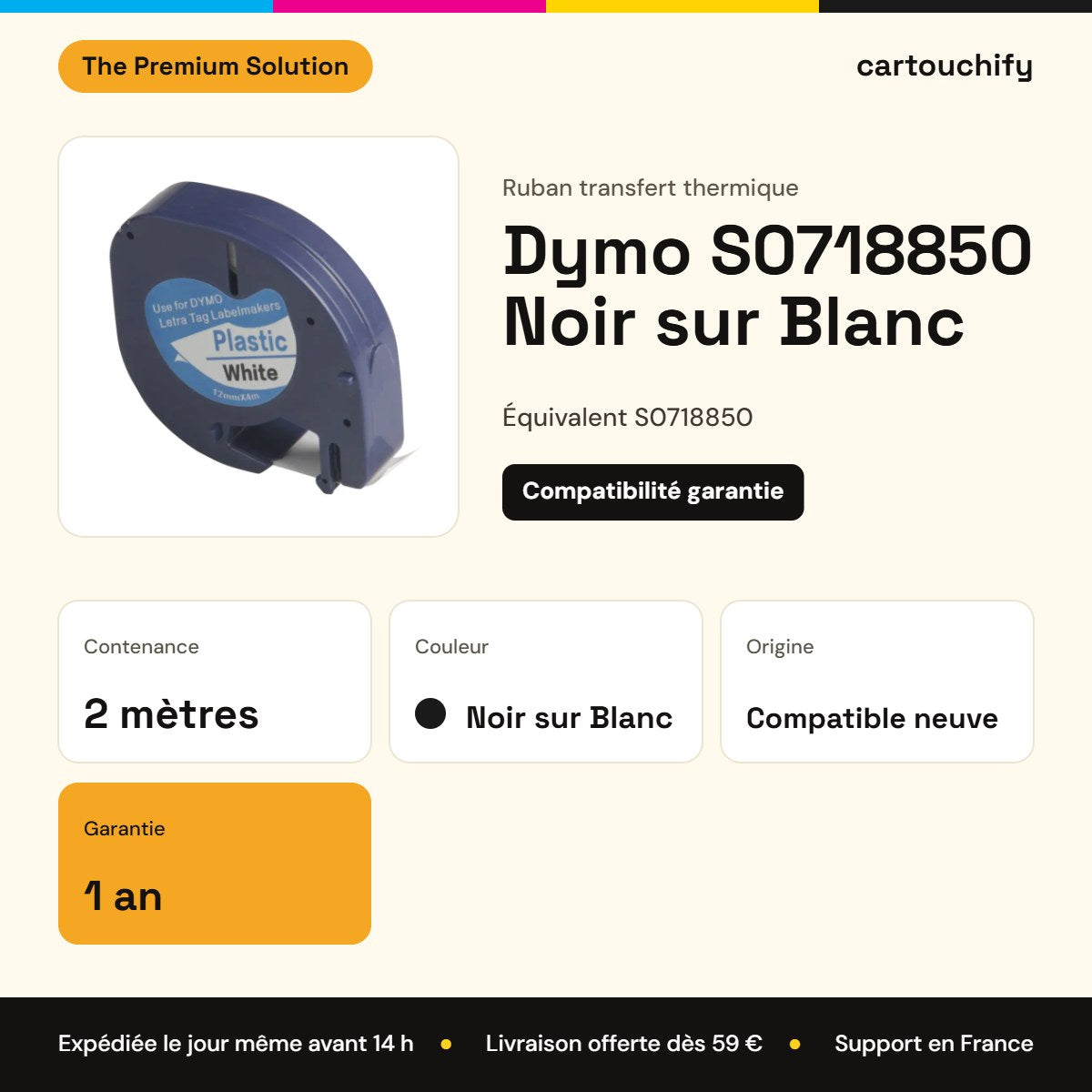 Dymo S0718850 Ruban transfert thermique Noir sur Blanc compatible : caractéristiques