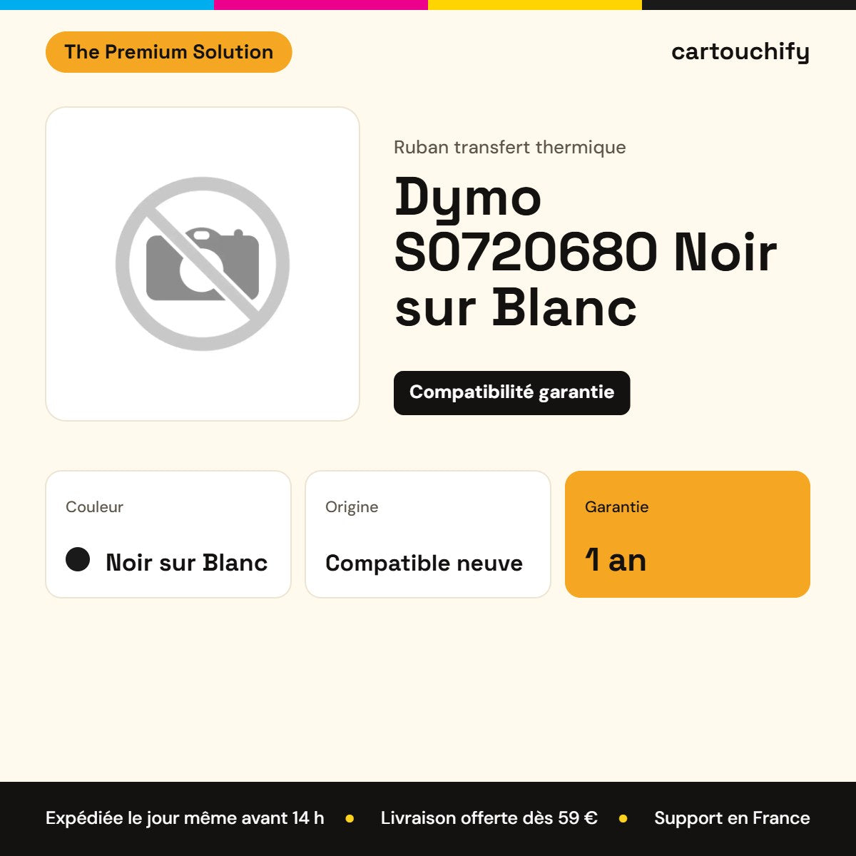 Dymo S0720680 Ruban Noir sur Blanc compatible : caractéristiques