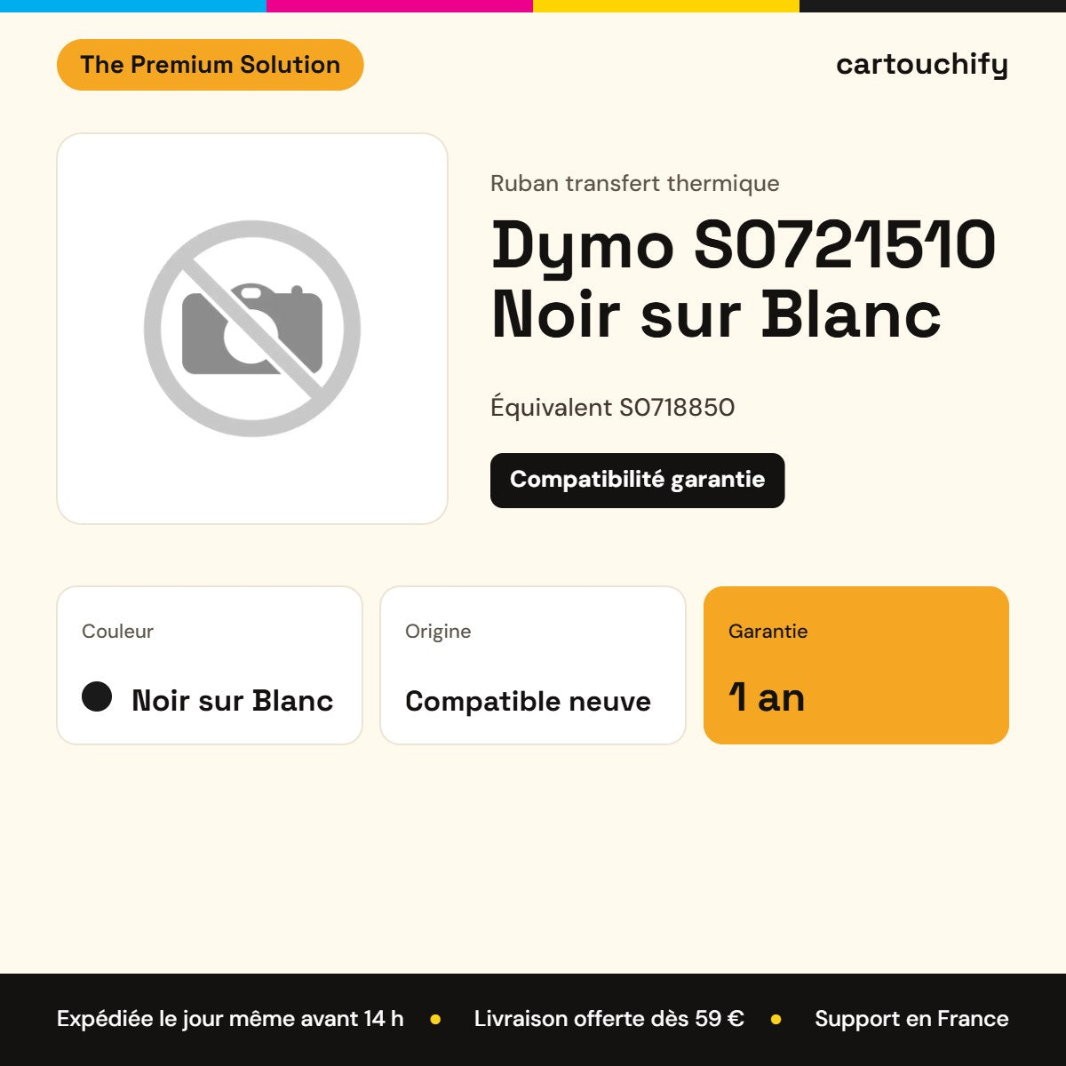 Dymo S0721510 Ruban Noir sur Blanc compatible : caractéristiques