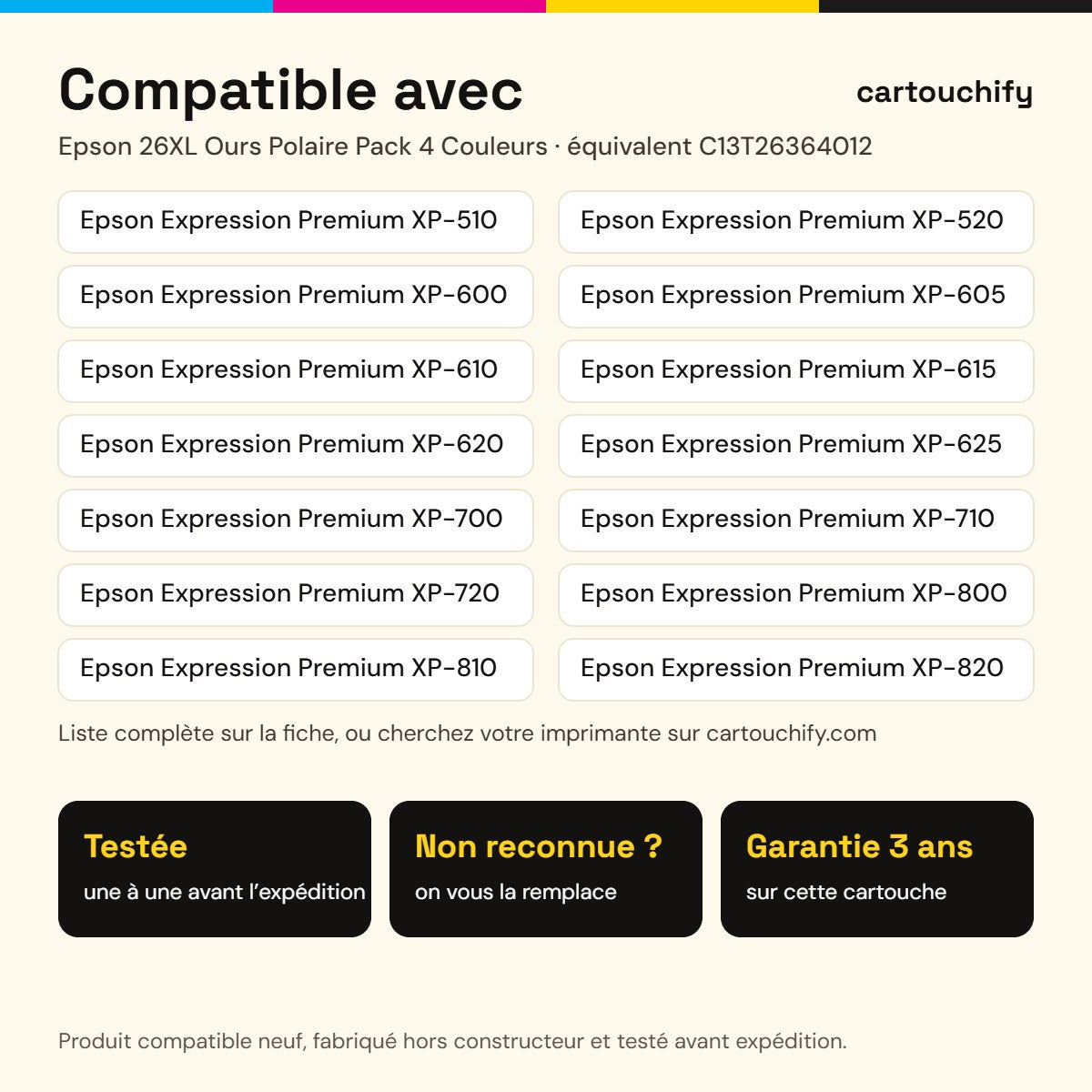 Imprimantes compatibles avec Epson 26XL Ours Polaire Cartouche Pack 4 Couleurs compatible équivalent à C13T26364012 · Switch