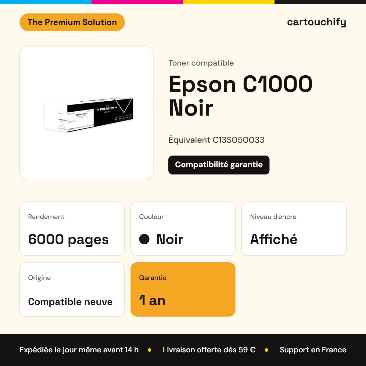 Epson C1000 Toner Noir compatible équivalent à C13S050033 : caractéristiques