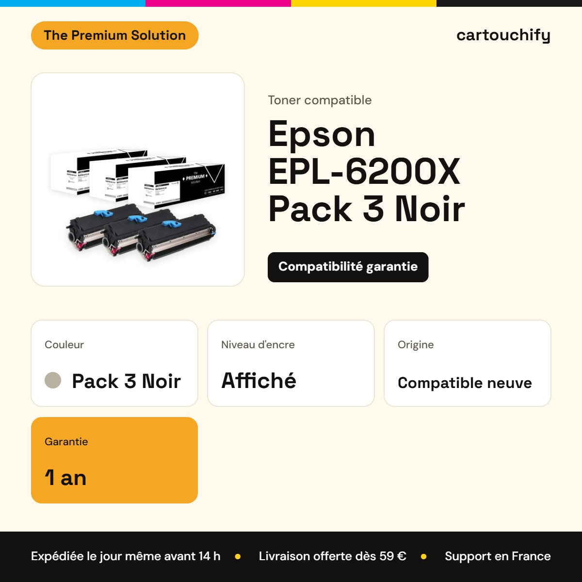 Epson EPL-6200X Toner Pack 3 Noir compatible équivalent à C13S050166 : caractéristiques