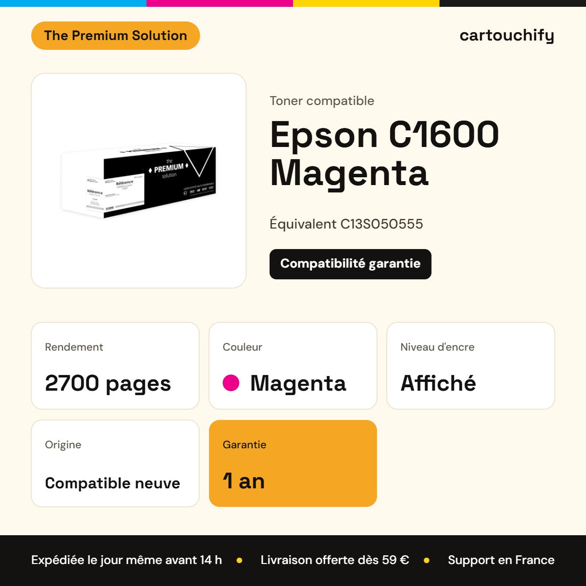 Epson C1600 Toner Magenta compatible équivalent à C13S050555 : caractéristiques