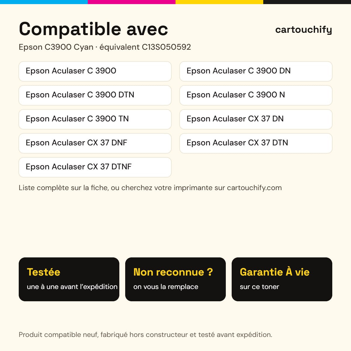 Imprimantes compatibles avec Epson C3900 Toner Cyan compatible équivalent à C13S050592 · Switch