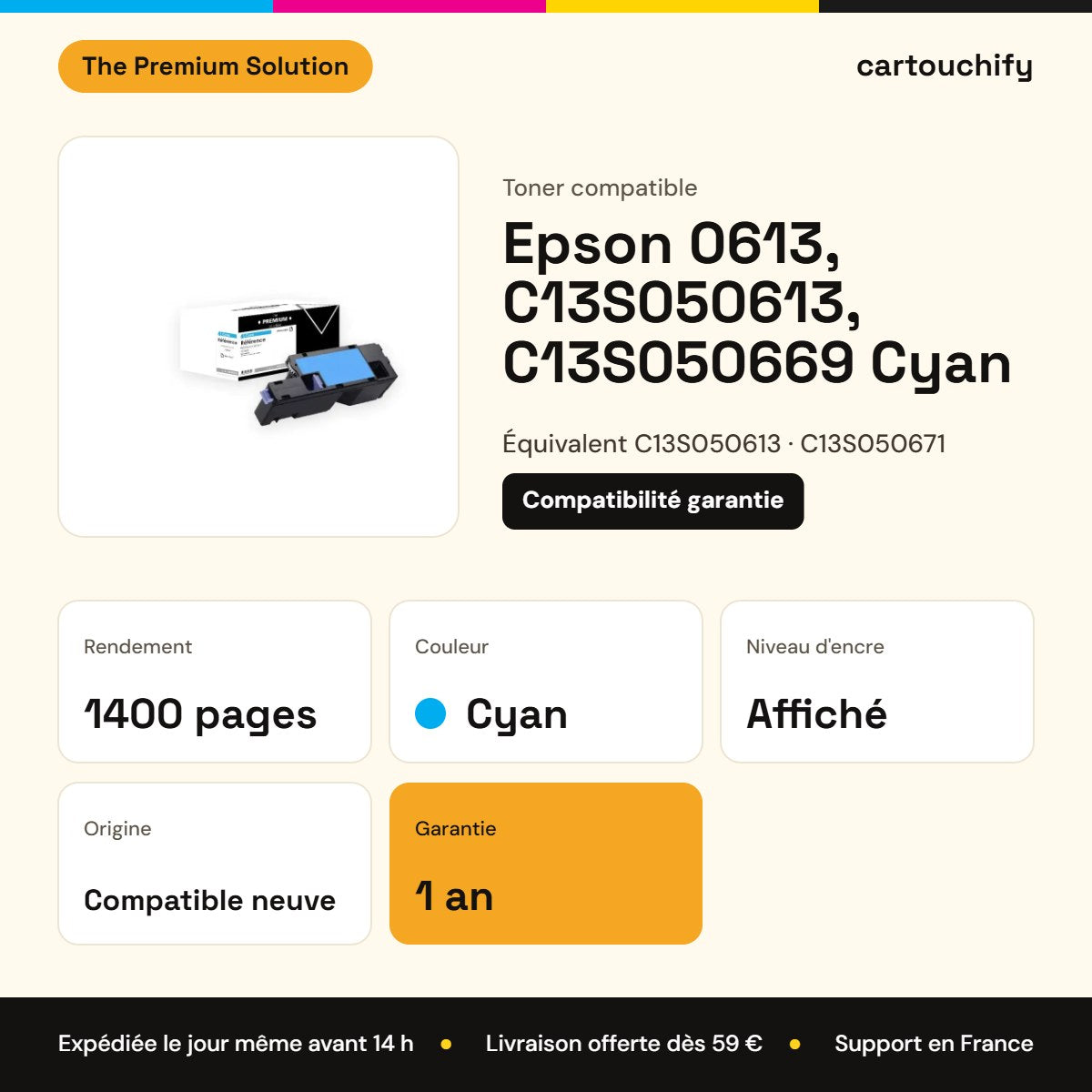 Epson 0613, C13S050613, C13S050669 Toner Cyan compatible : caractéristiques