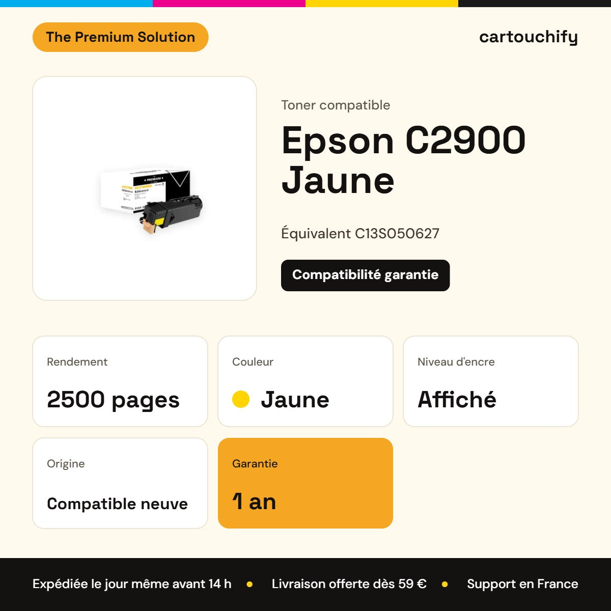 Epson C2900 Toner Jaune compatible équivalent à C13S050627 : caractéristiques