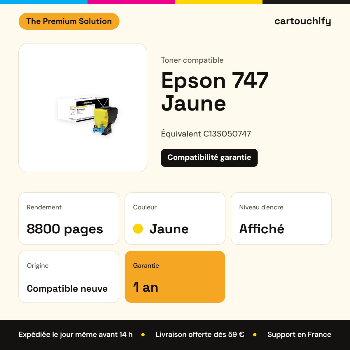 Epson 747 Toner Jaune compatible équivalent à C13S050747 : caractéristiques