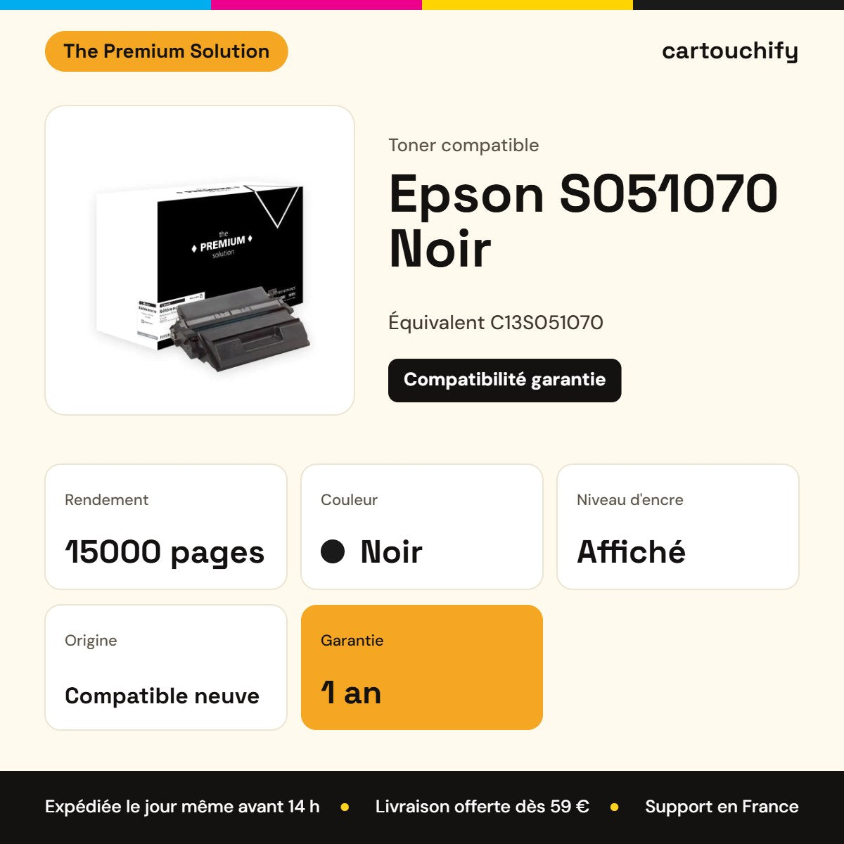 Epson S051070 Toner Noir compatible équivalent à C13S051070 : caractéristiques