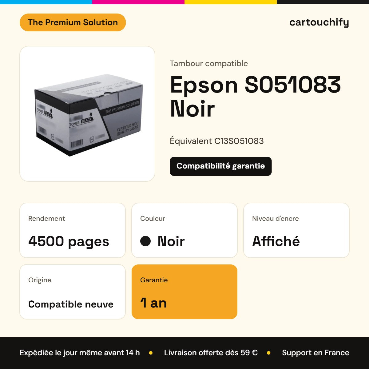 Epson S051083 Tambour Noir compatible équivalent à C13S051083 : caractéristiques