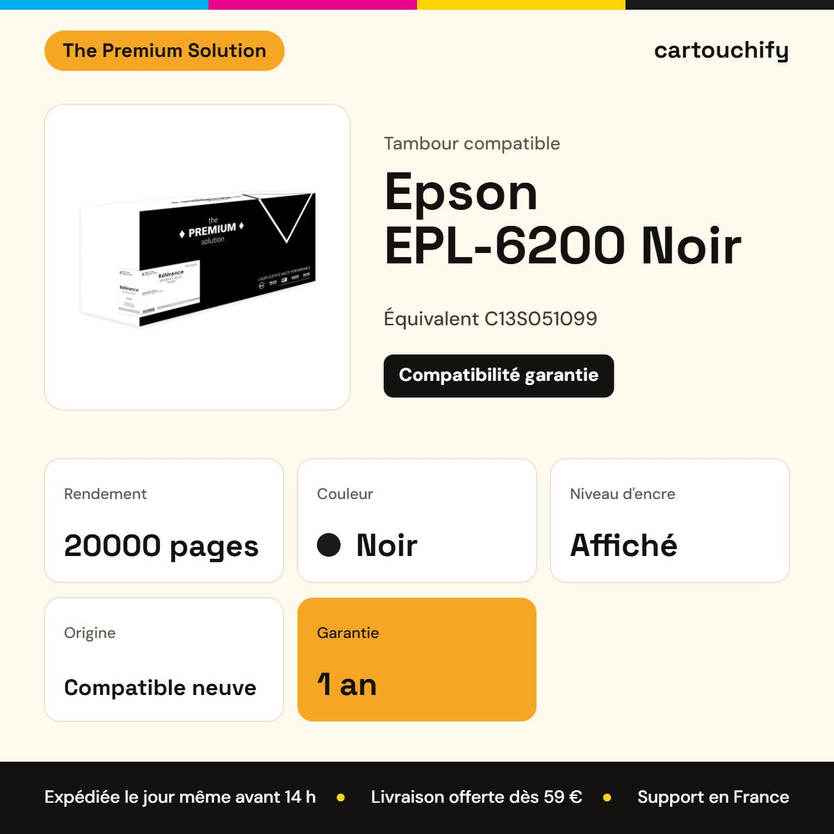 Epson EPL-6200 Tambour Noir compatible équivalent à C13S051099 : caractéristiques