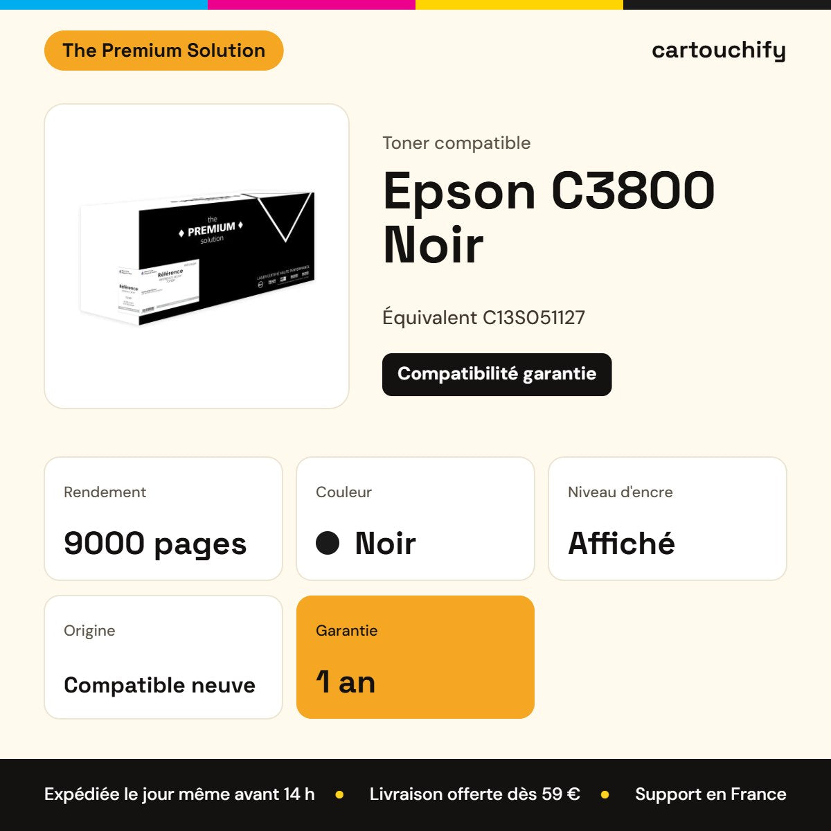 Epson C3800 Toner Noir compatible équivalent à C13S051127 : caractéristiques