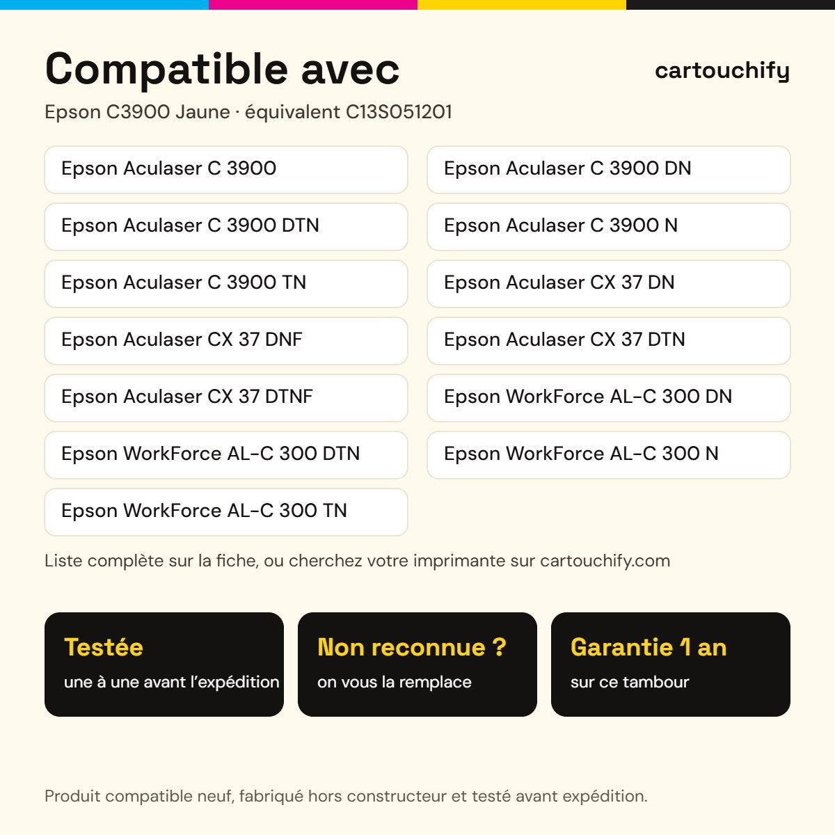 Imprimantes compatibles avec Epson C3900 Tambour Jaune compatible équivalent à C13S051201