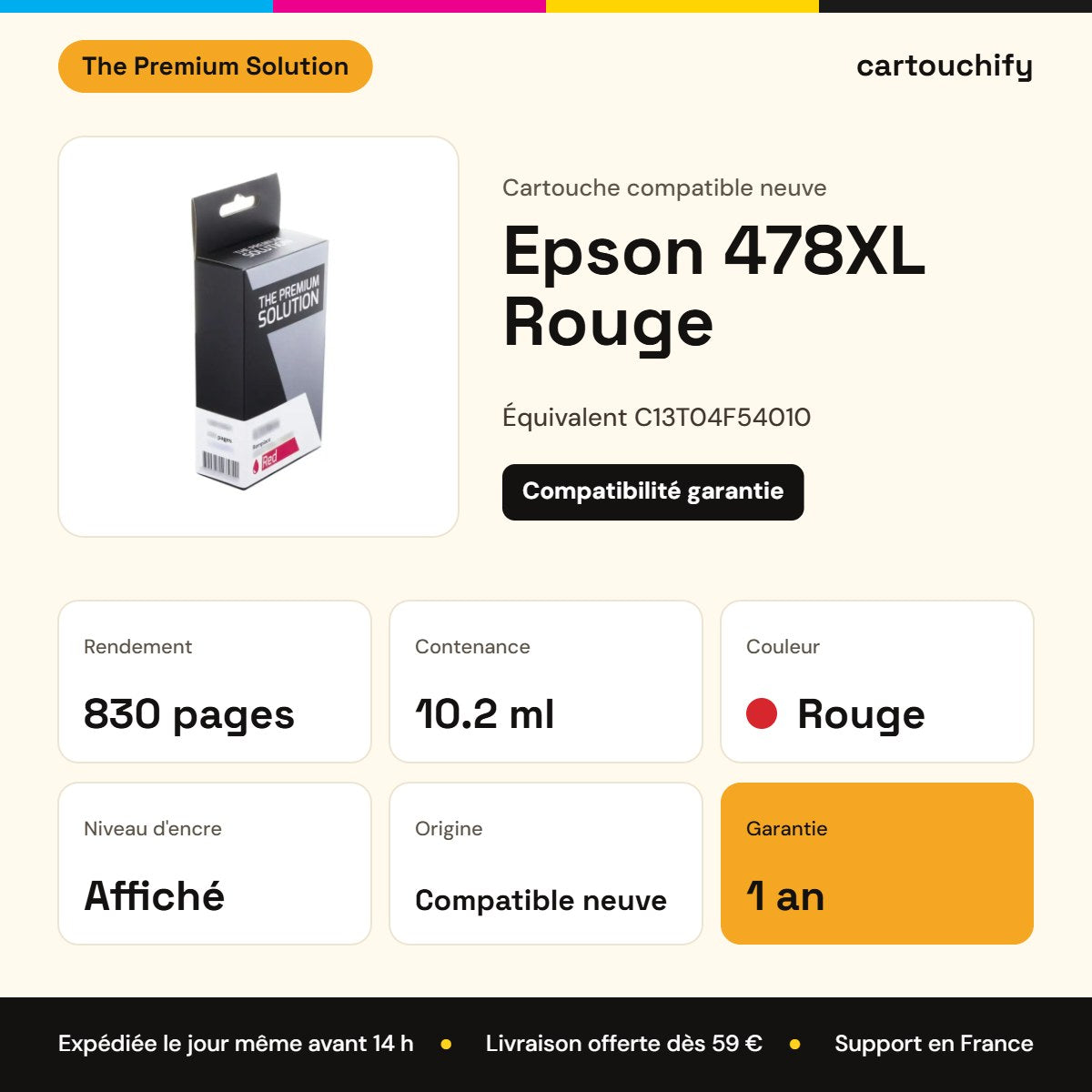 Epson 478XL Cartouche Red compatible équivalent à C13T04F54010 : caractéristiques