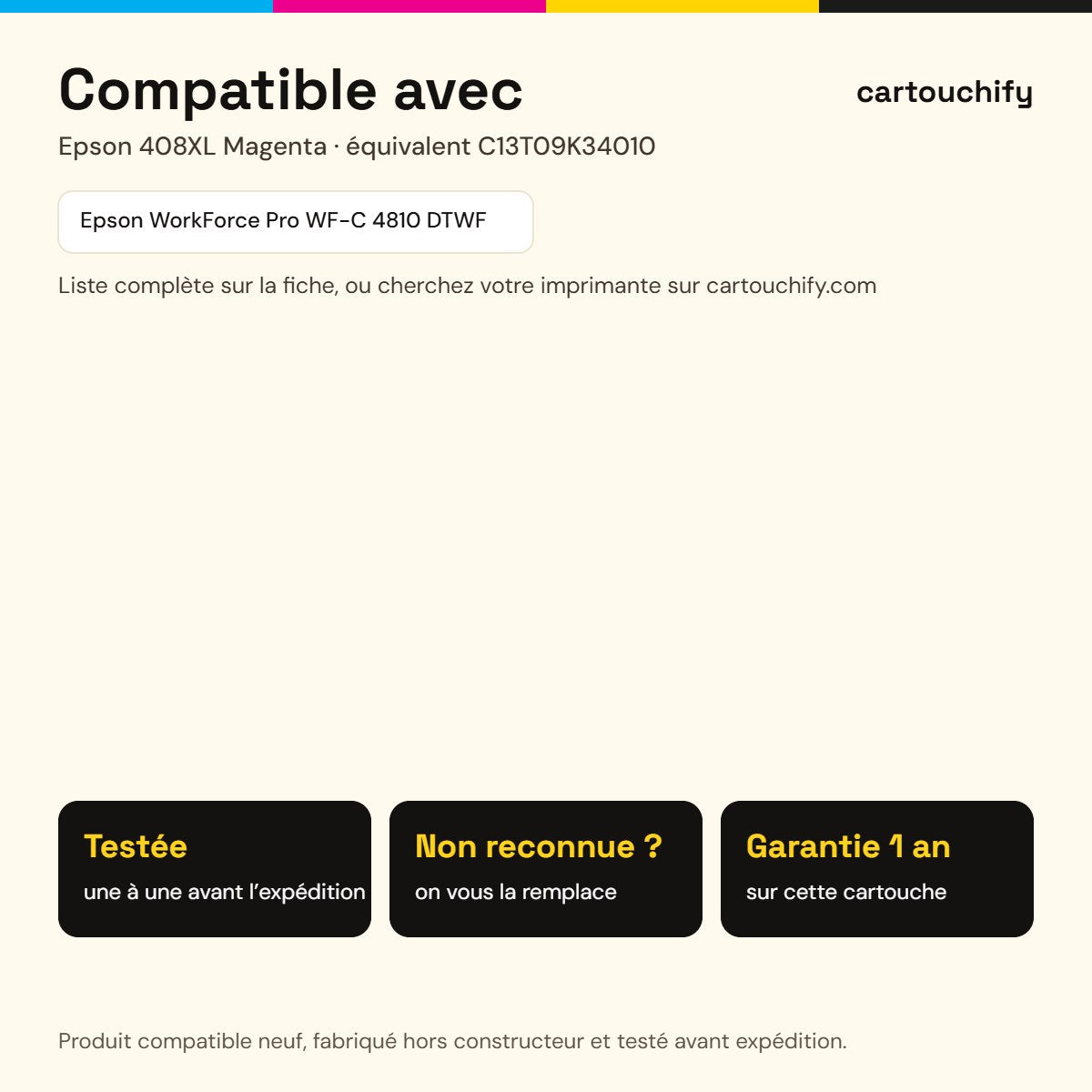 Imprimantes compatibles avec Epson 408XL Cartouche Magenta compatible équivalent à C13T09K34010