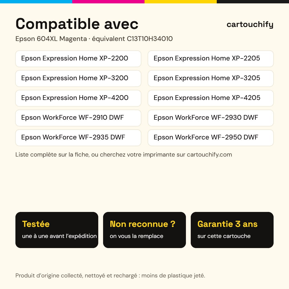 Imprimantes compatibles avec Epson 604XL Cartouche Magenta compatible équivalent à C13T10H34010 · Switch RE