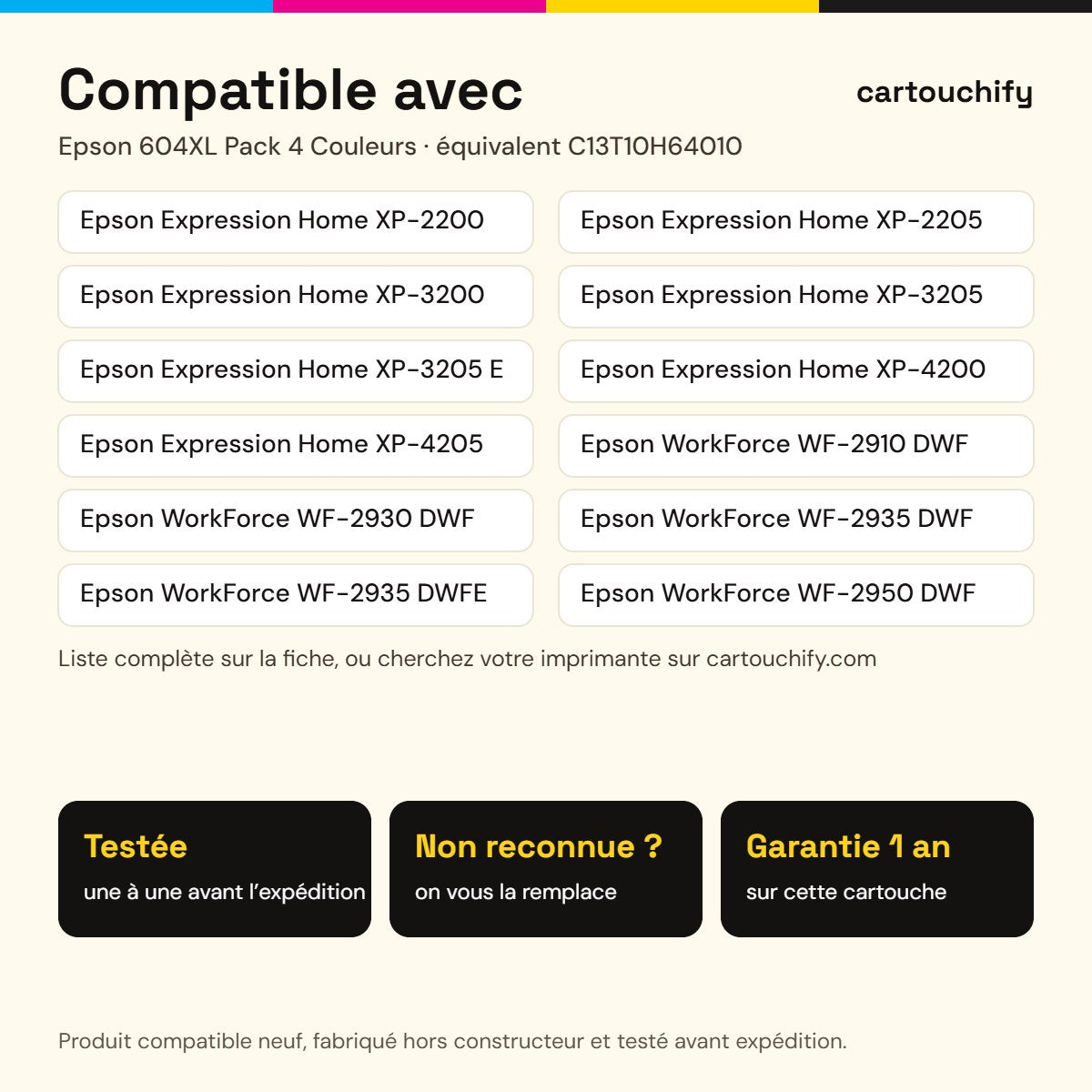Imprimantes compatibles avec la cartouche Epson 604XL Pack 4 Couleurs