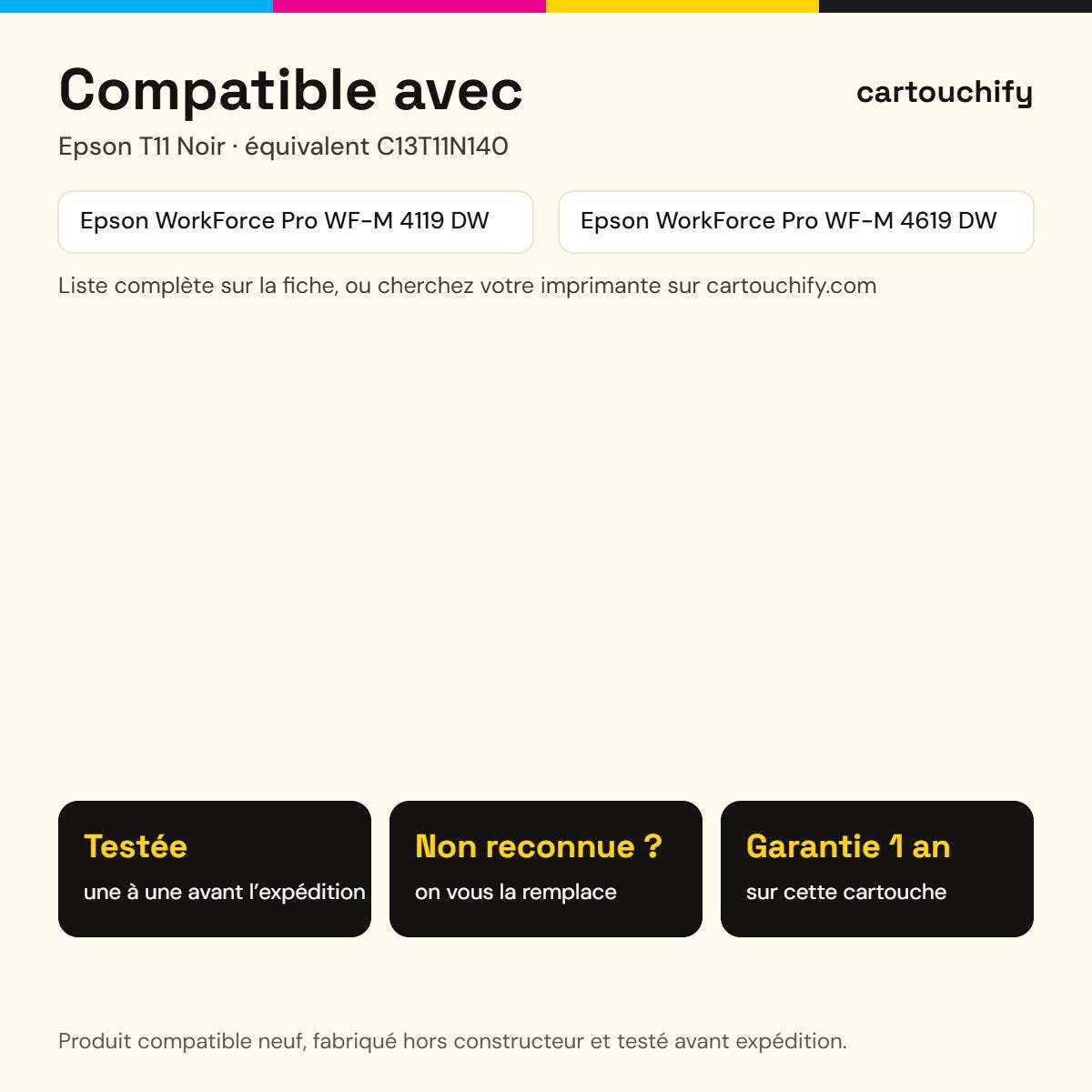 Imprimantes compatibles avec Epson T11 Cartouche Noir compatible équivalent à C13T11N140